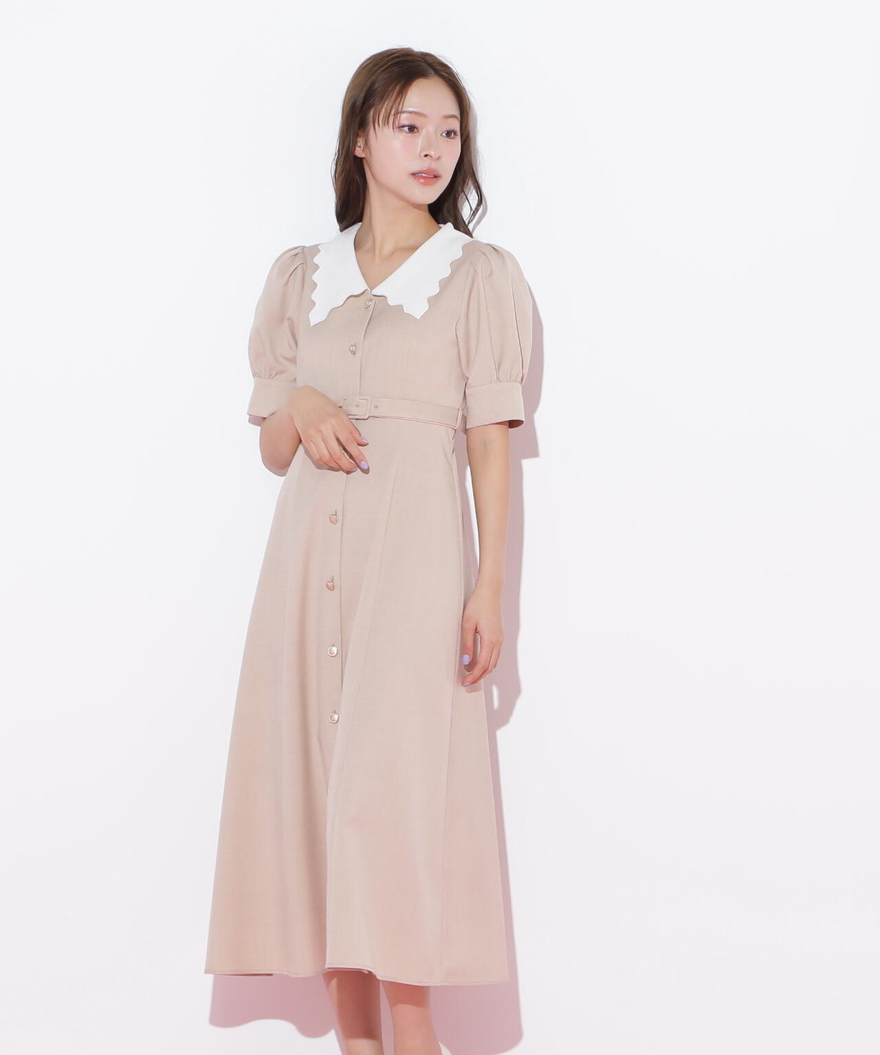 スカラップカラーワンピース