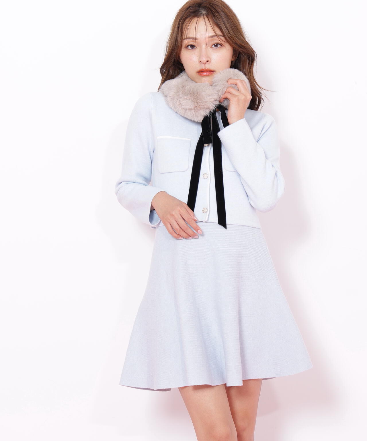 ファーティッペットニットセットアップ