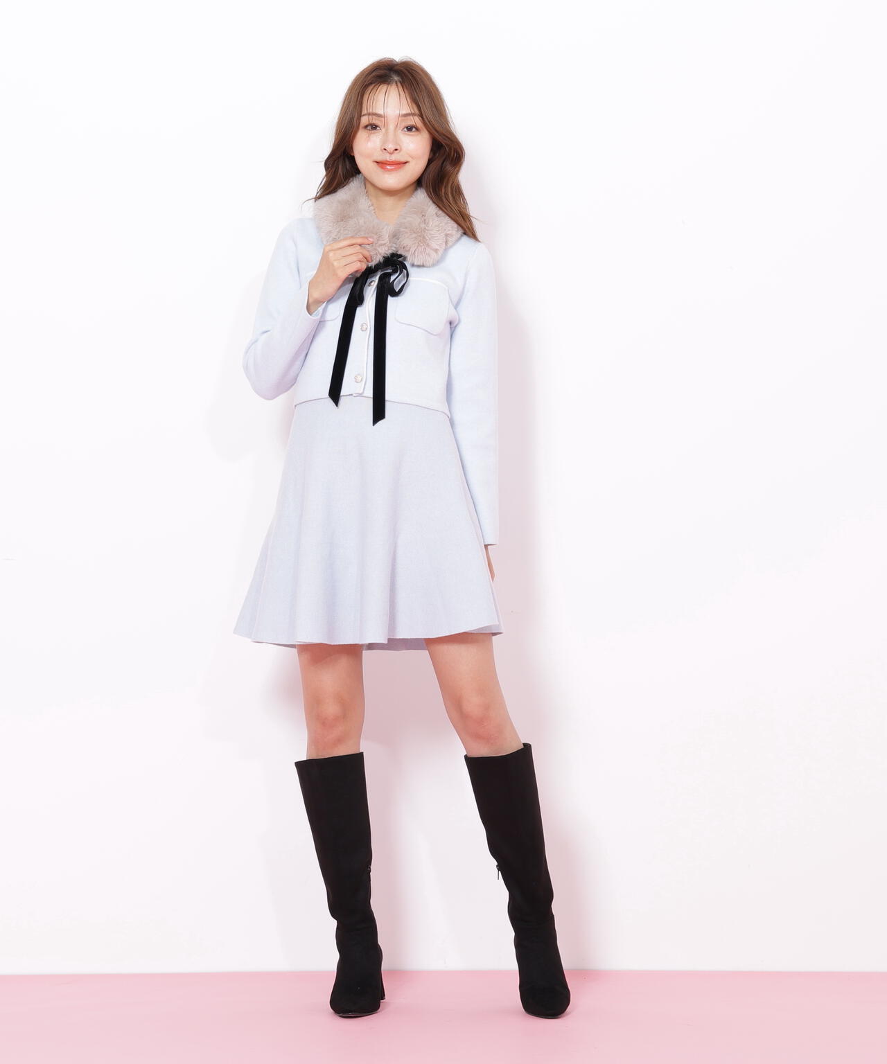 ファーティッペットニットセットアップ