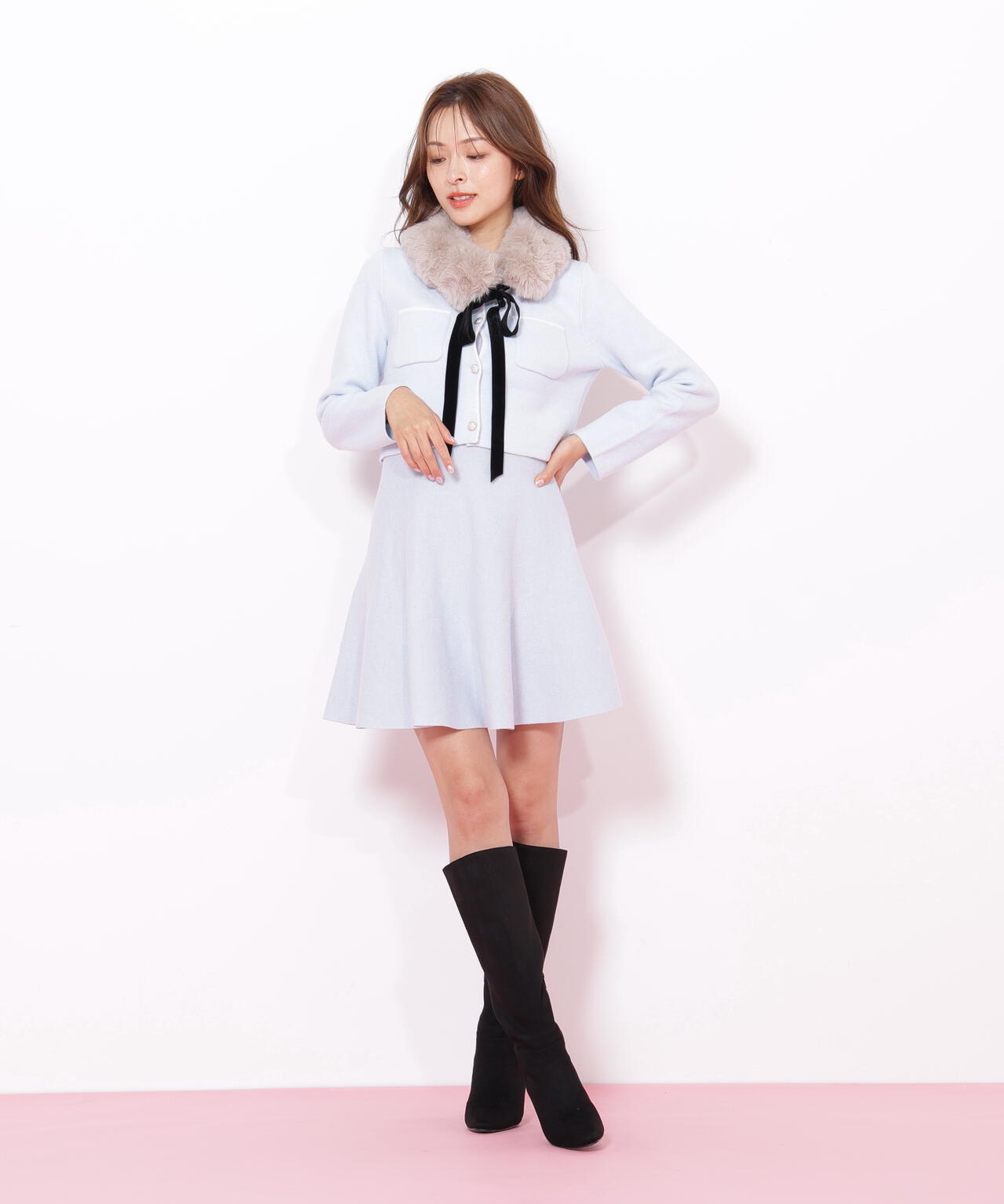 ファーティッペットニットセットアップ