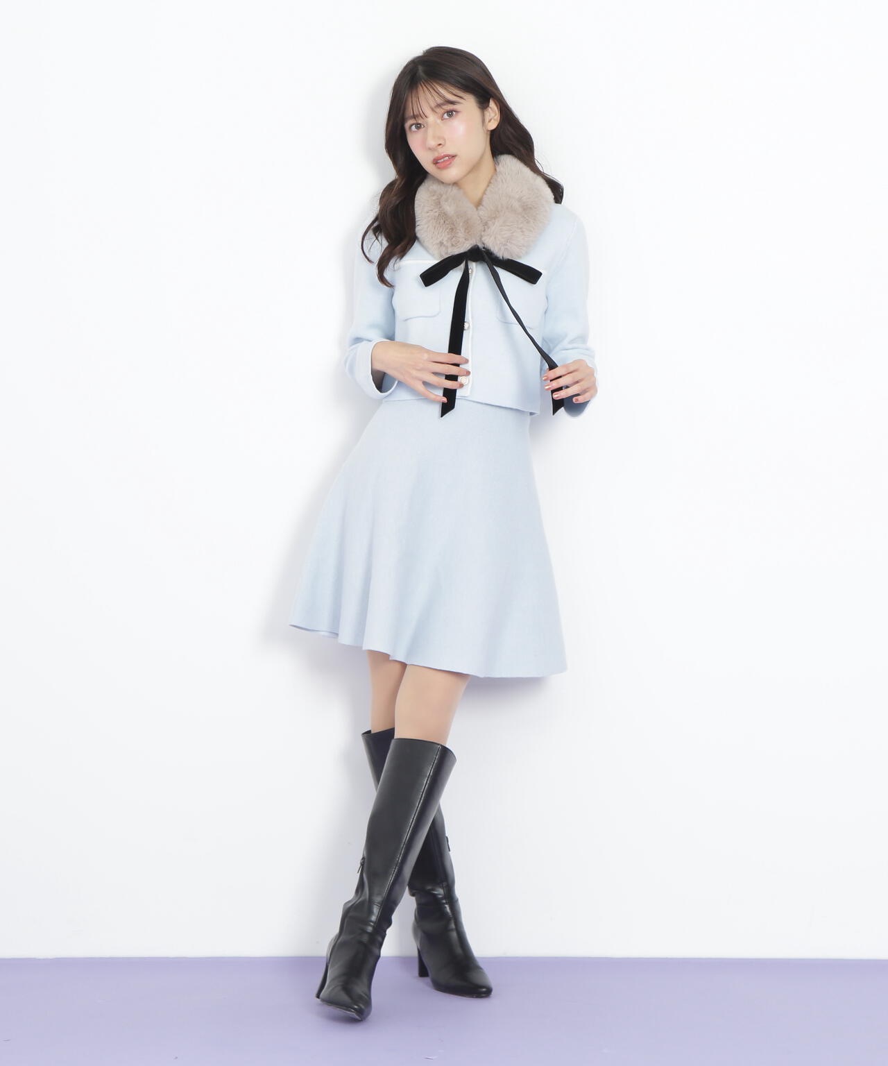 ファーティッペットニットセットアップ