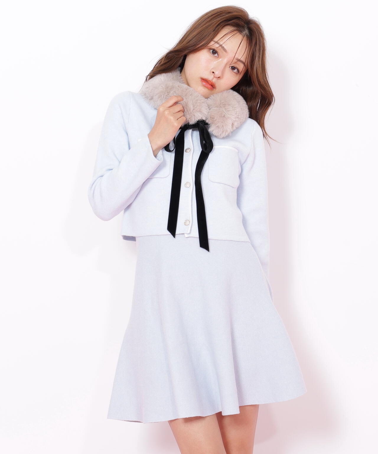 ファーティッペットニットセットアップ