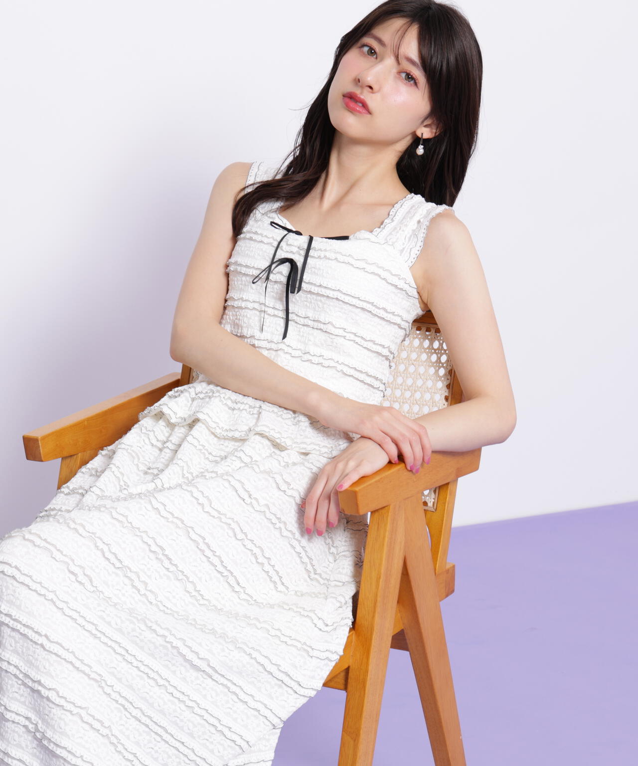 バイカラーストレッチレースセットアップ