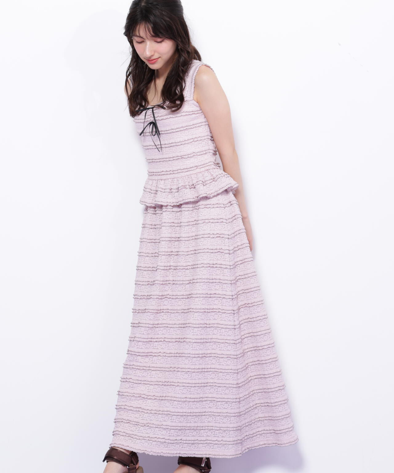 バイカラーストレッチレースセットアップ