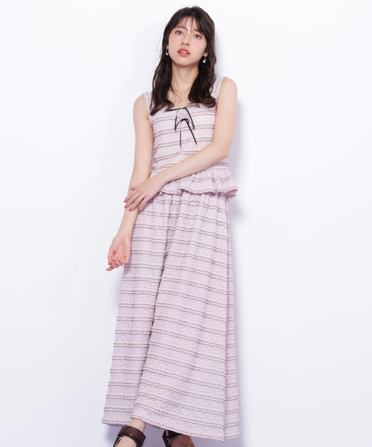 バイカラーストレッチレースセットアップ