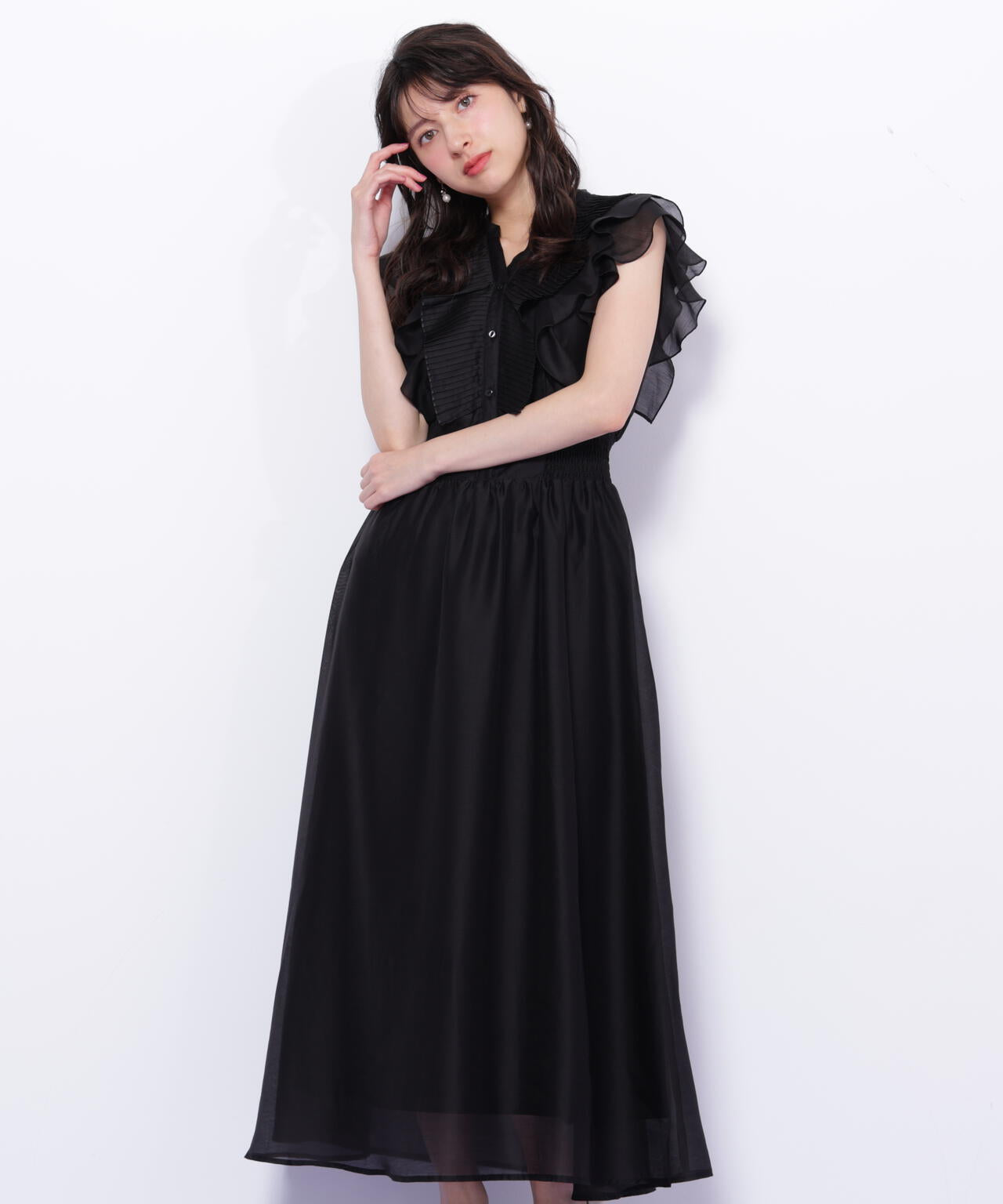 シアープリーツフリルワンピース