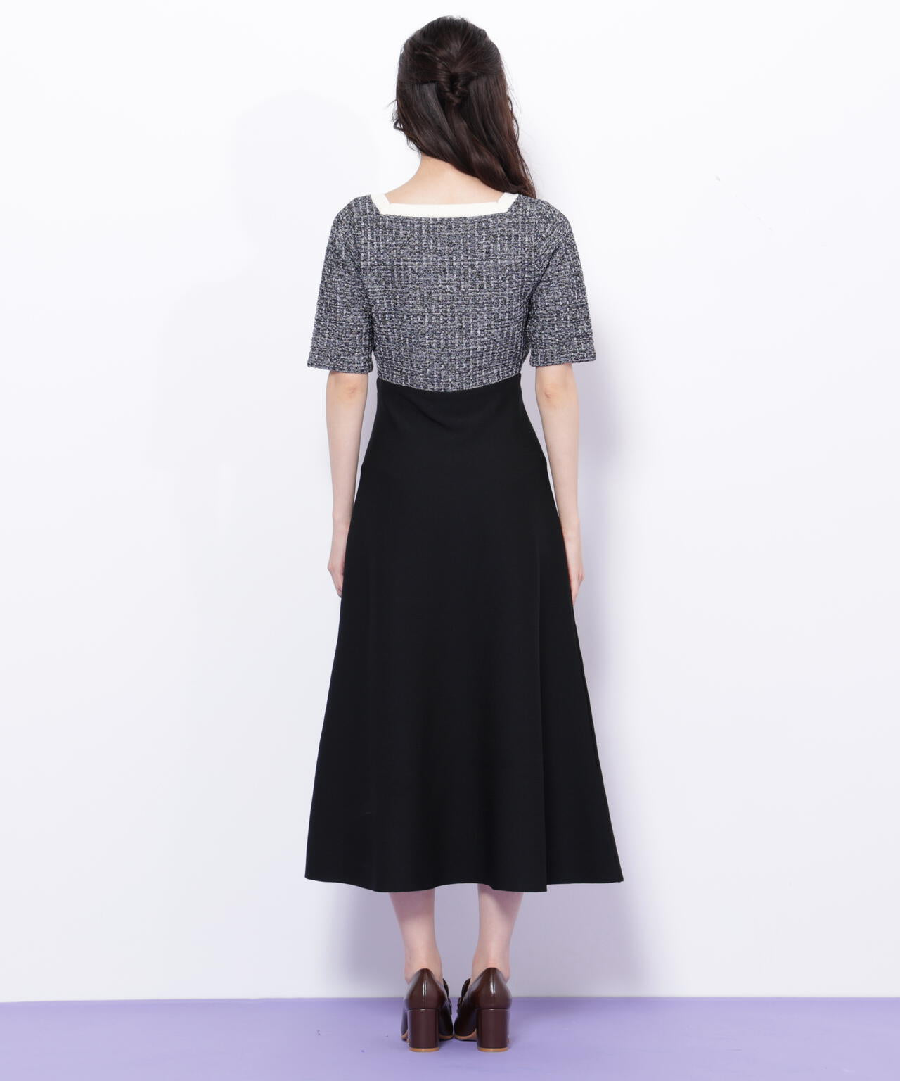 ミックスツイード切替ニットワンピース