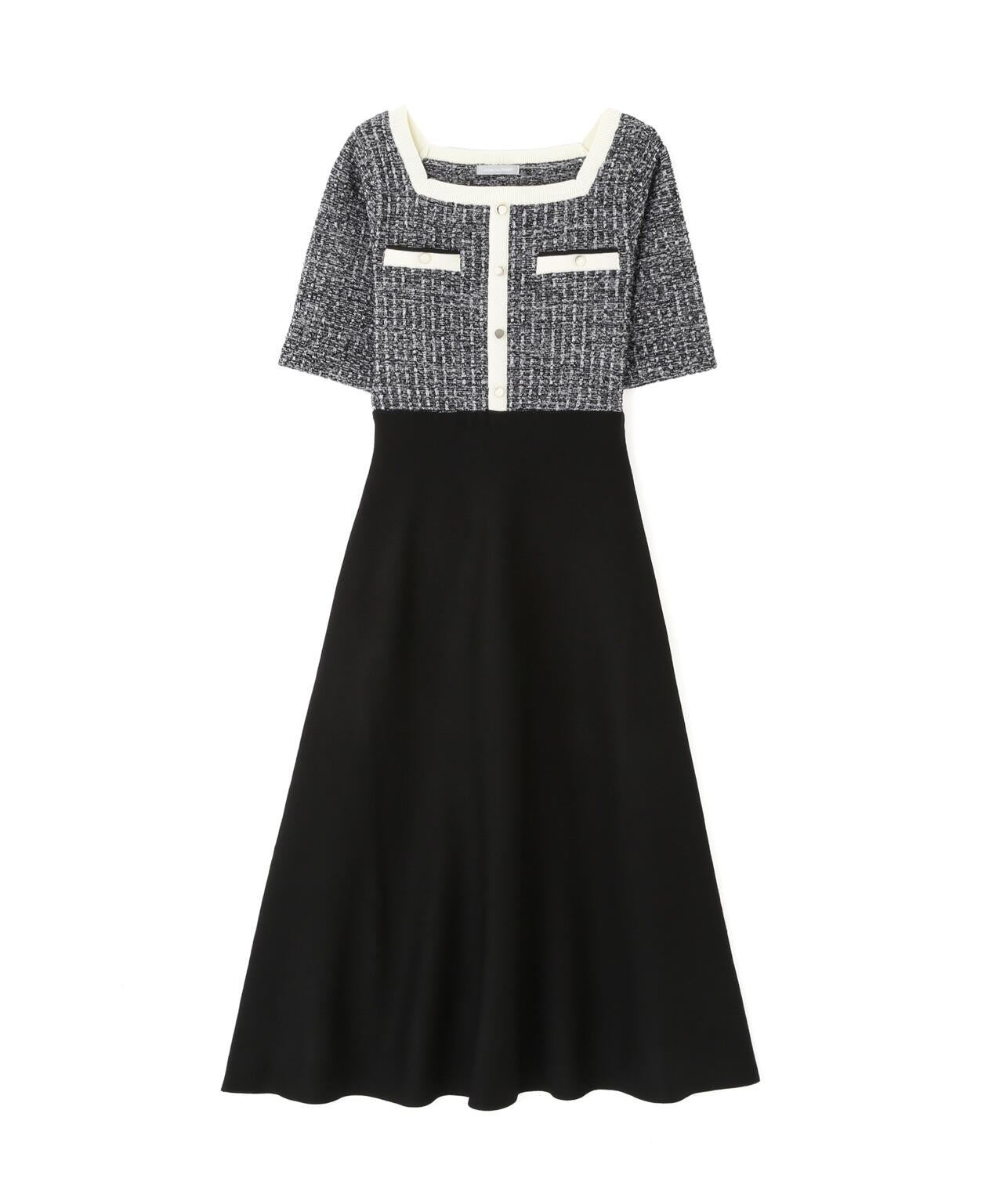 ミックスツイード切替ニットワンピース