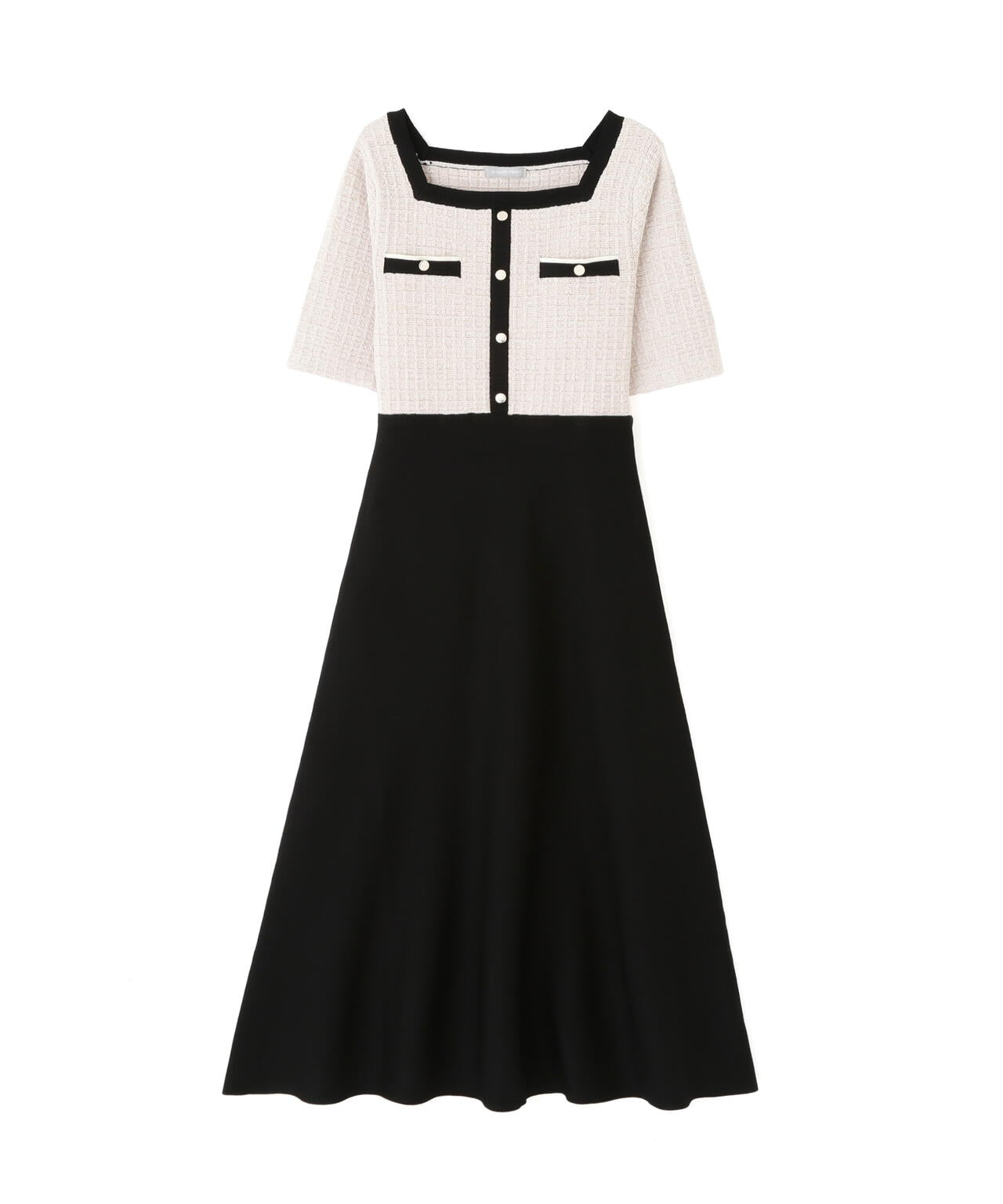 ミックスツイード切替ニットワンピース