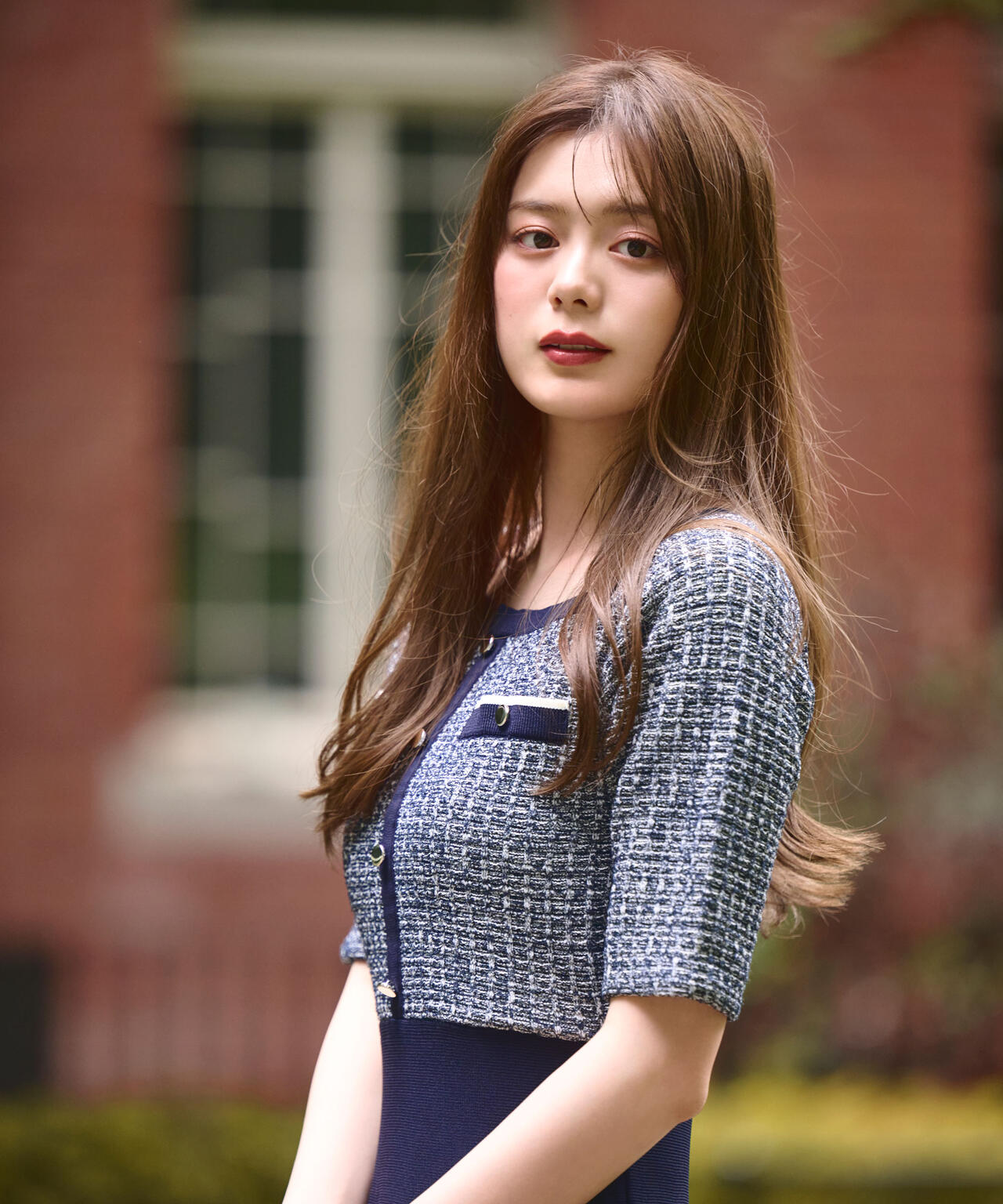 ミックスツイード切替ニットワンピース