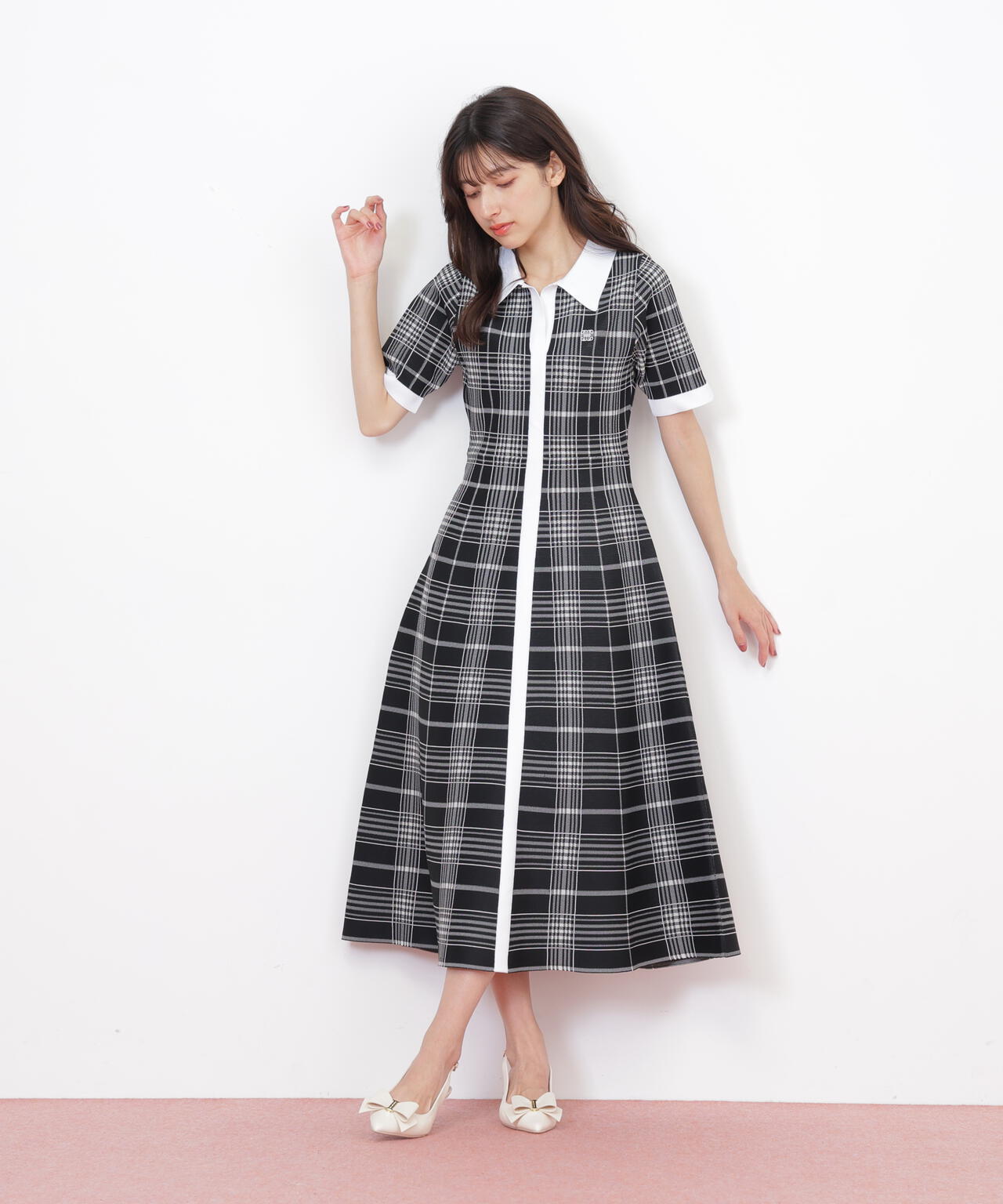 ビッグチェックニットワンピース