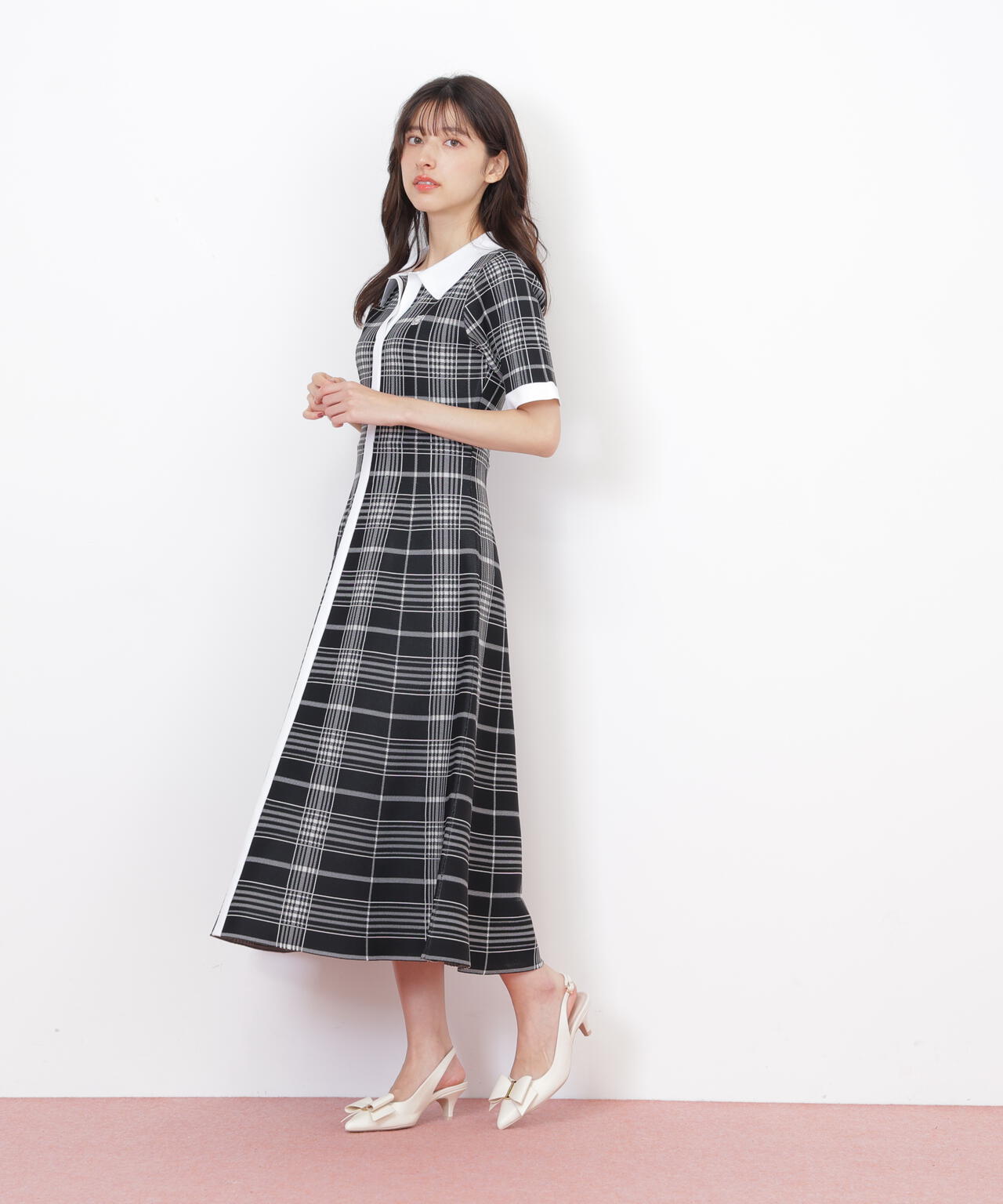 ビッグチェックニットワンピース