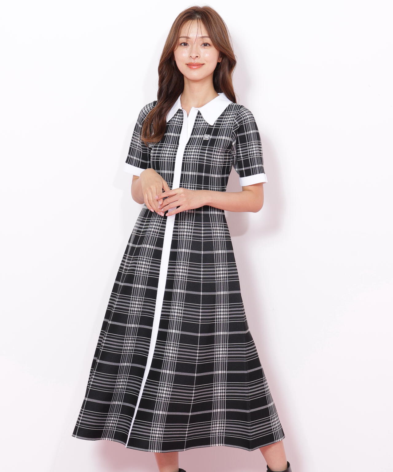 ビッグチェックニットワンピース