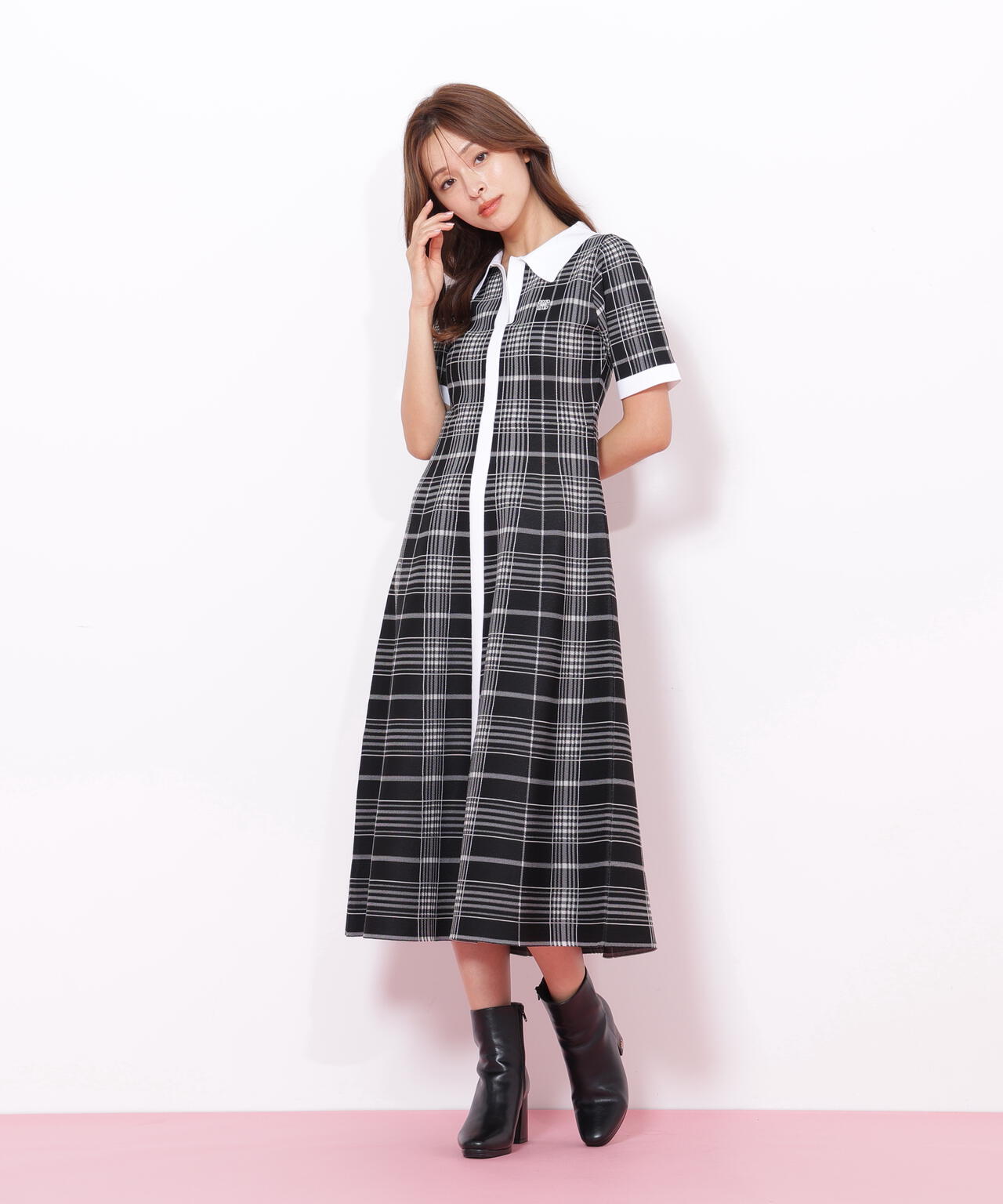ビッグチェックニットワンピース