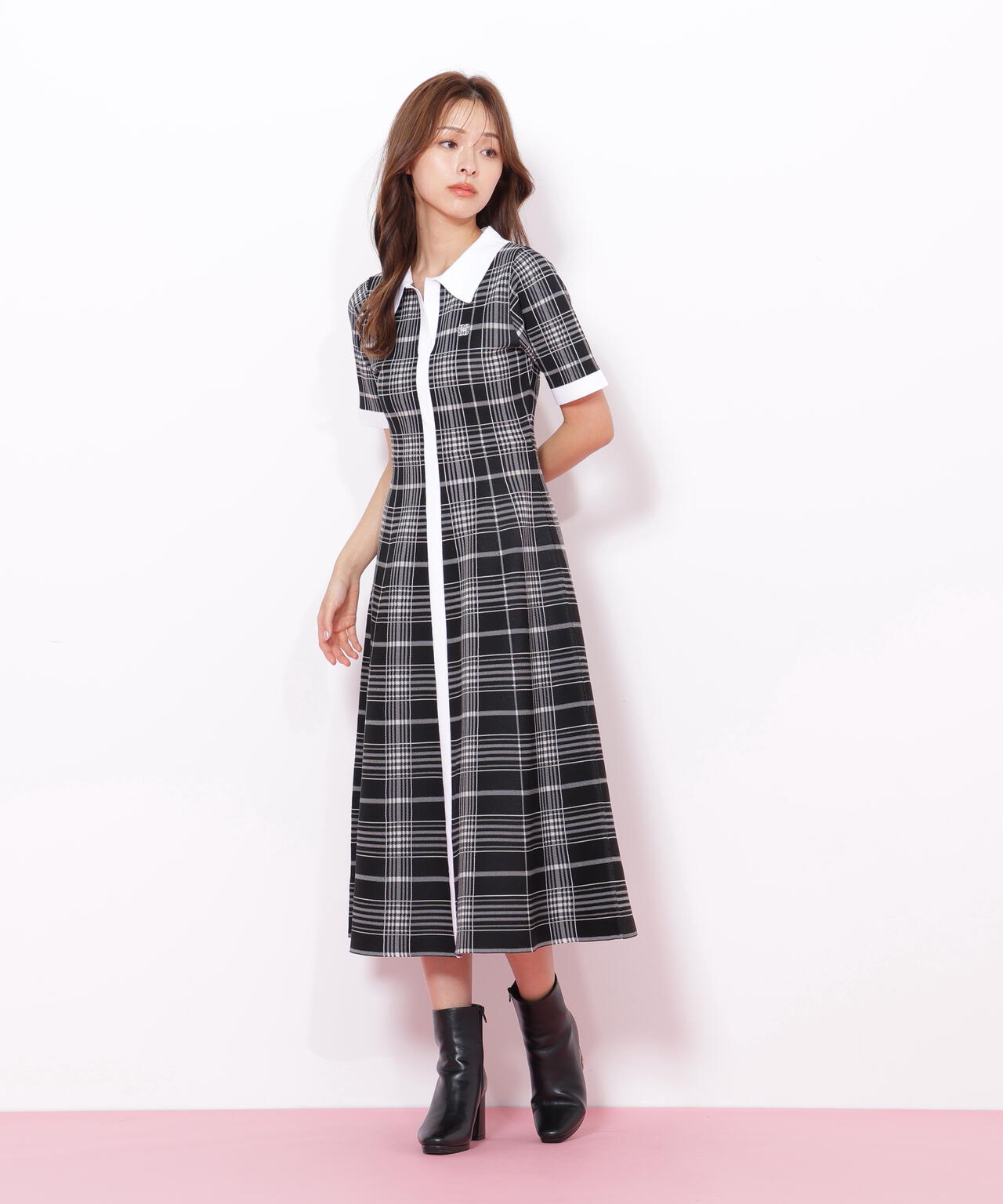ビッグチェックニットワンピース