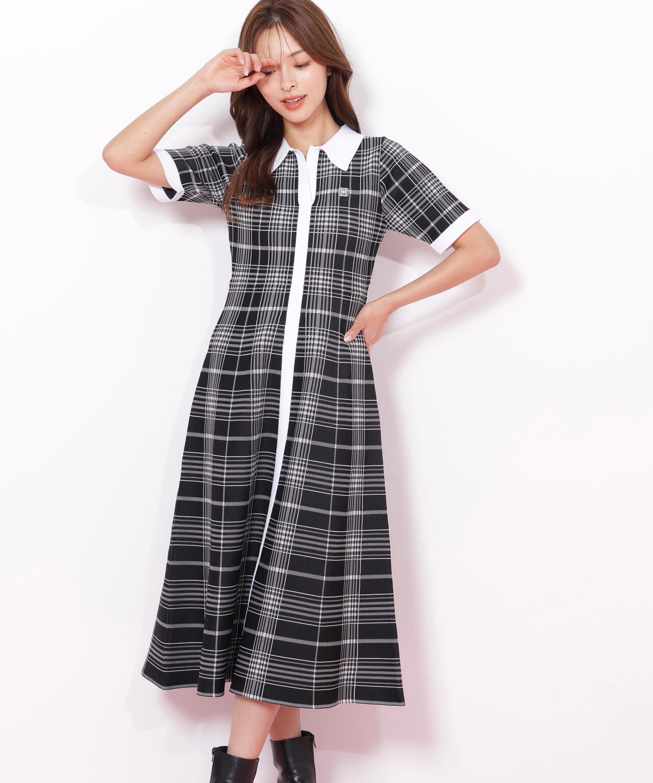 ビッグチェックニットワンピース