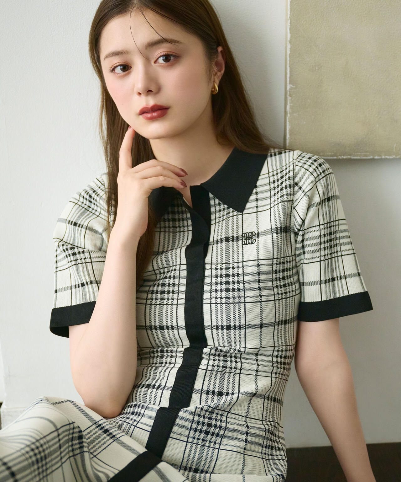 ビッグチェックニットワンピース