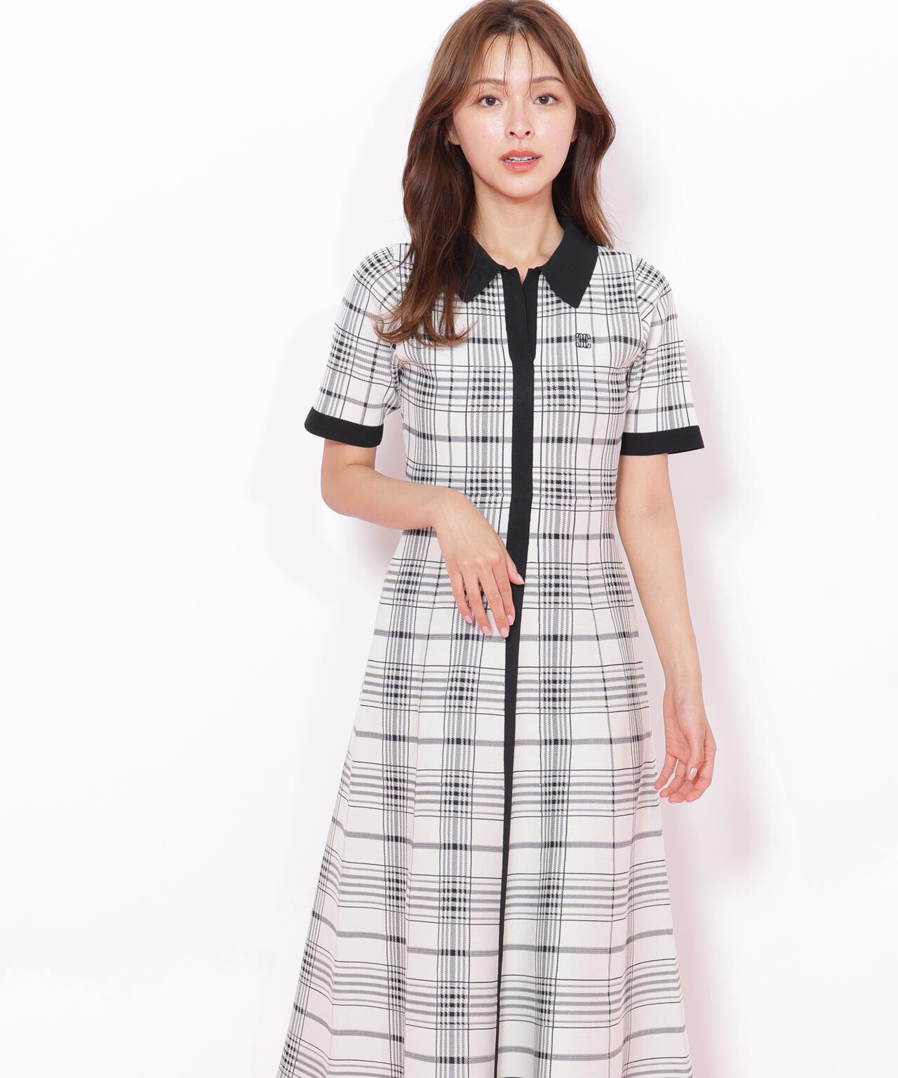 ビッグチェックニットワンピース