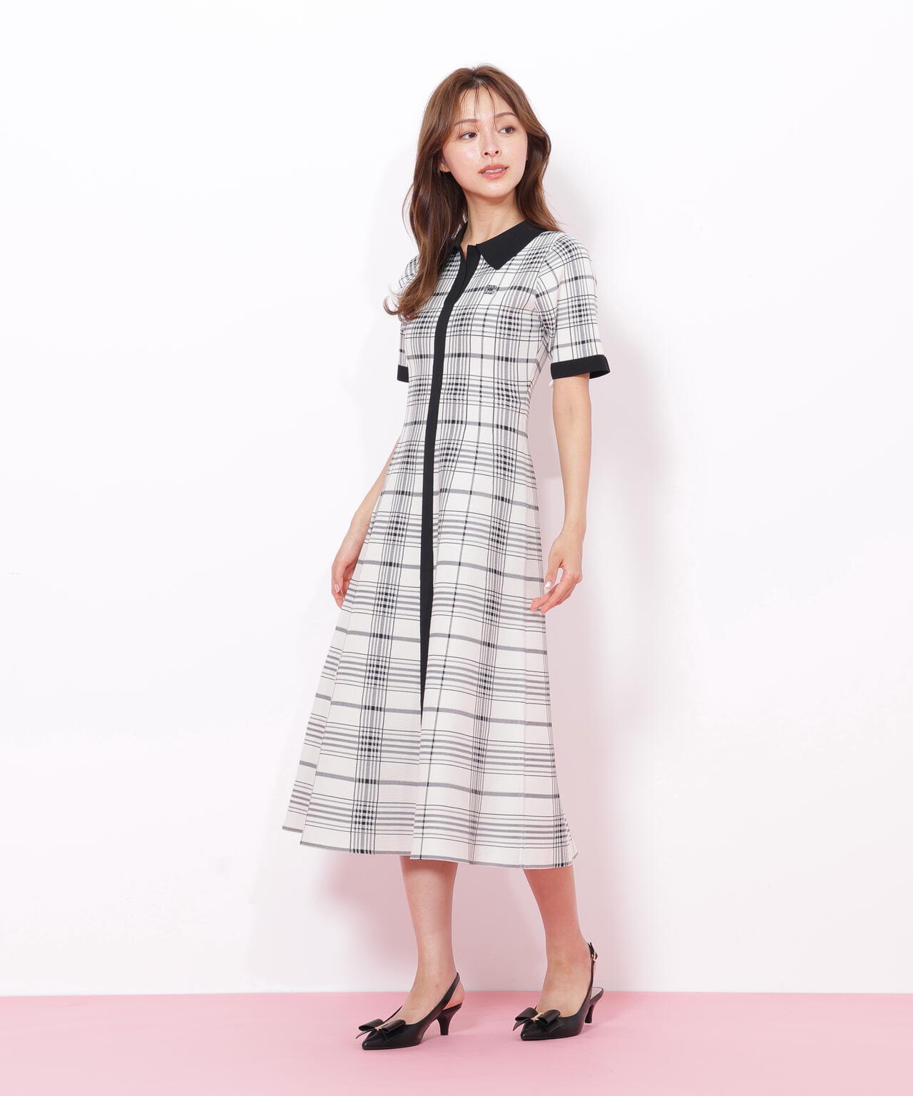 ビッグチェックニットワンピース