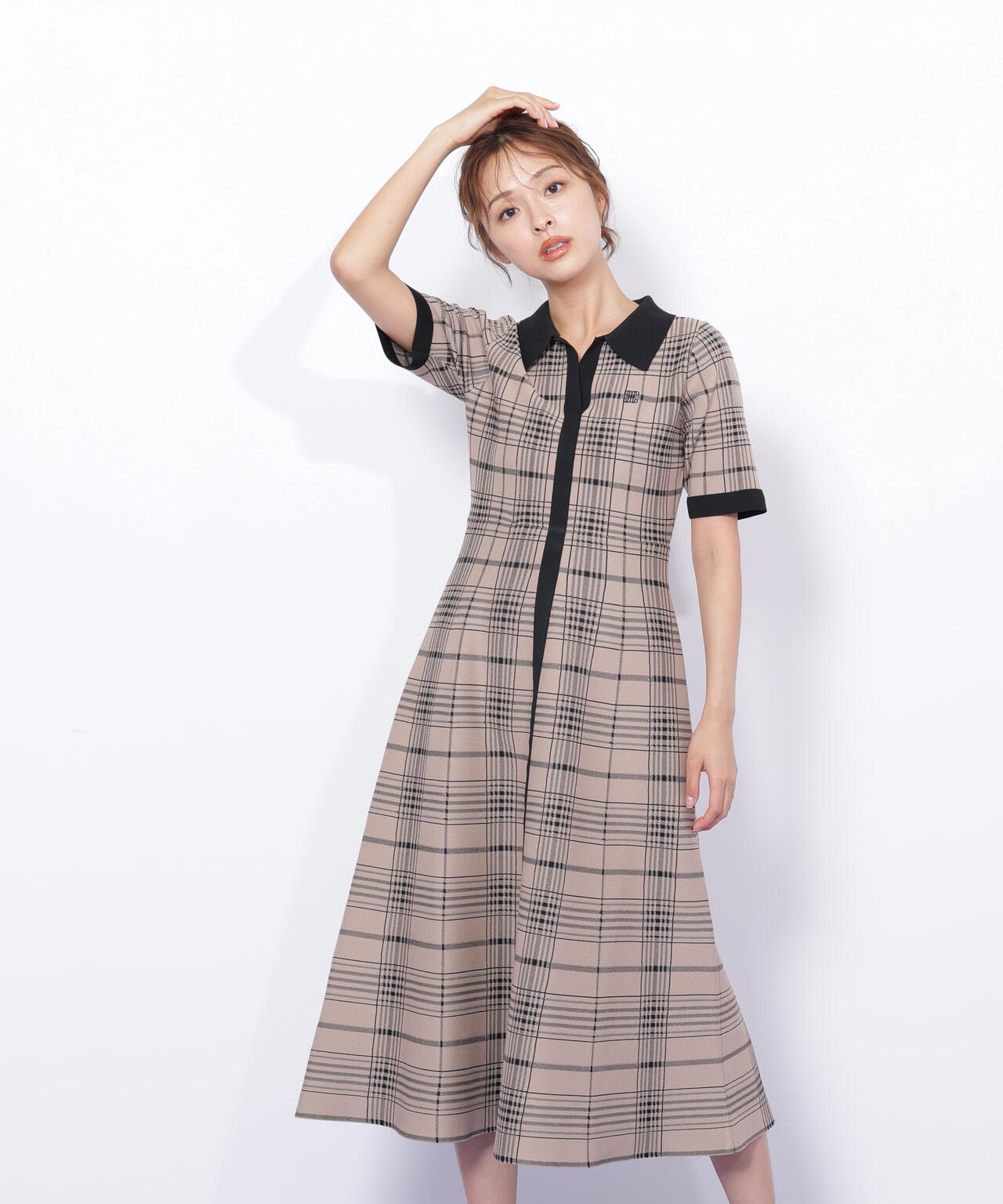 ビッグチェックニットワンピース