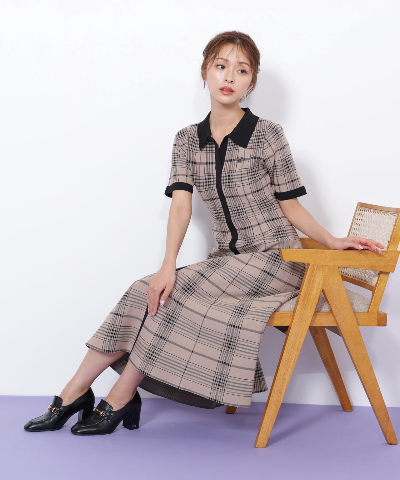 ビッグチェックニットワンピース