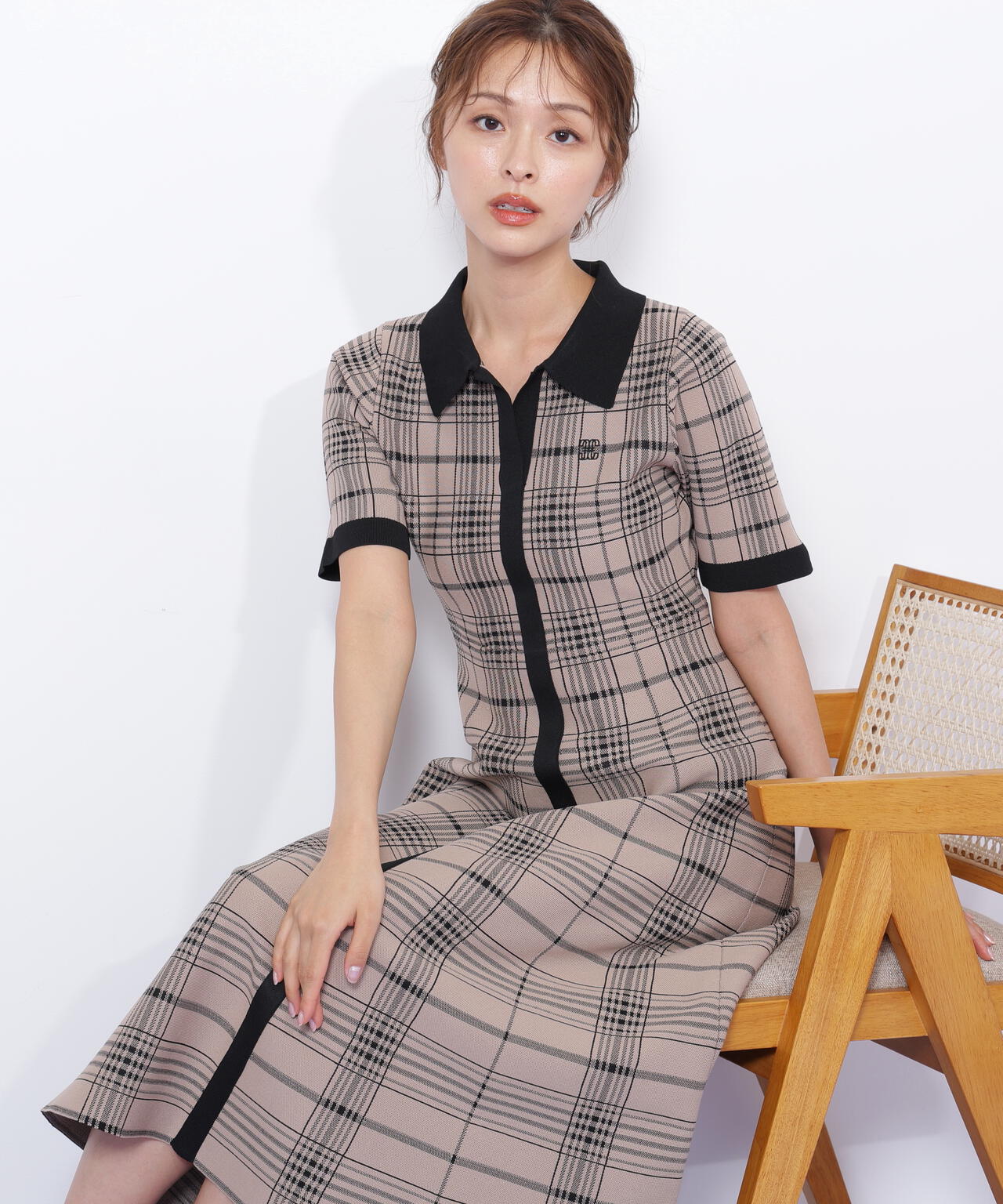 ビッグチェックニットワンピース