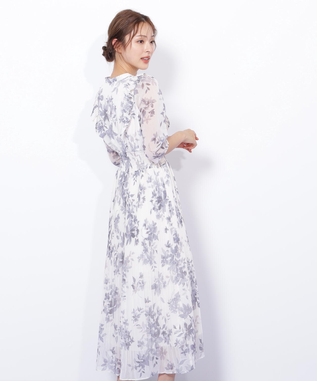 ぼかしフラワープリントワンピース