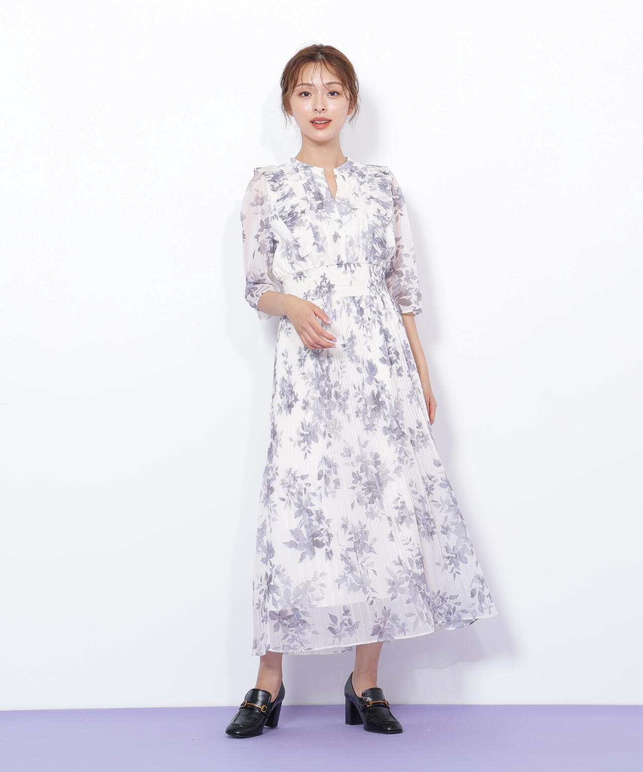 ぼかしフラワープリントワンピース