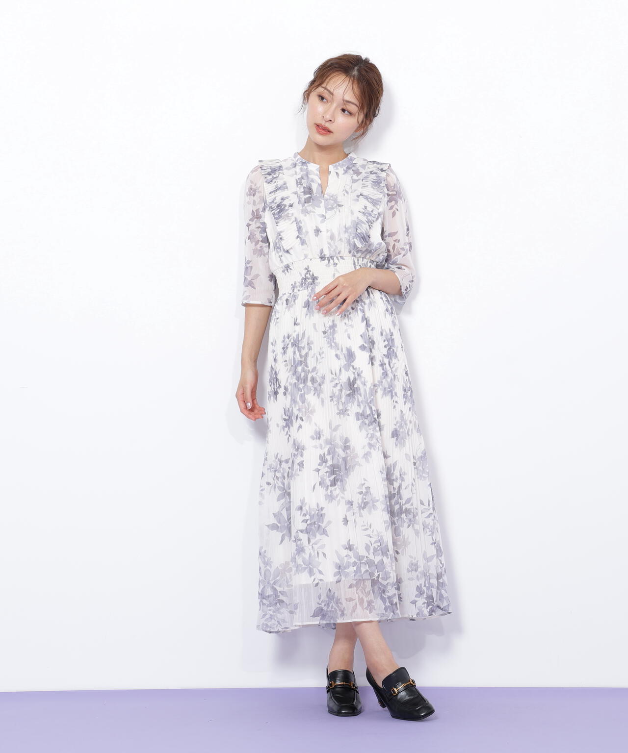 ぼかしフラワープリントワンピース