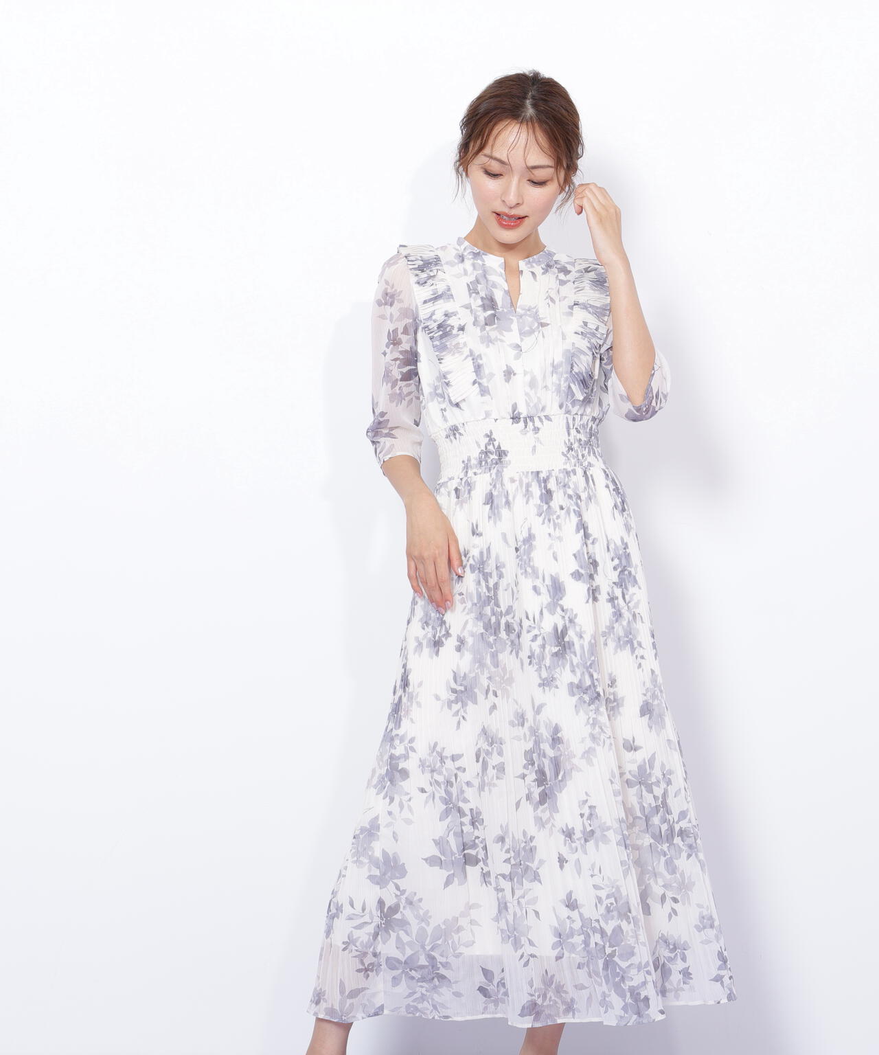 ぼかしフラワープリントワンピース