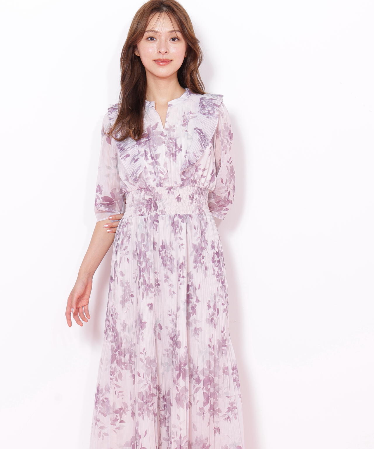 ぼかしフラワープリントワンピース