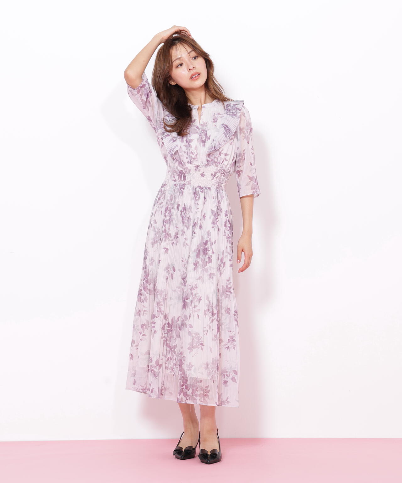 ぼかしフラワープリントワンピース