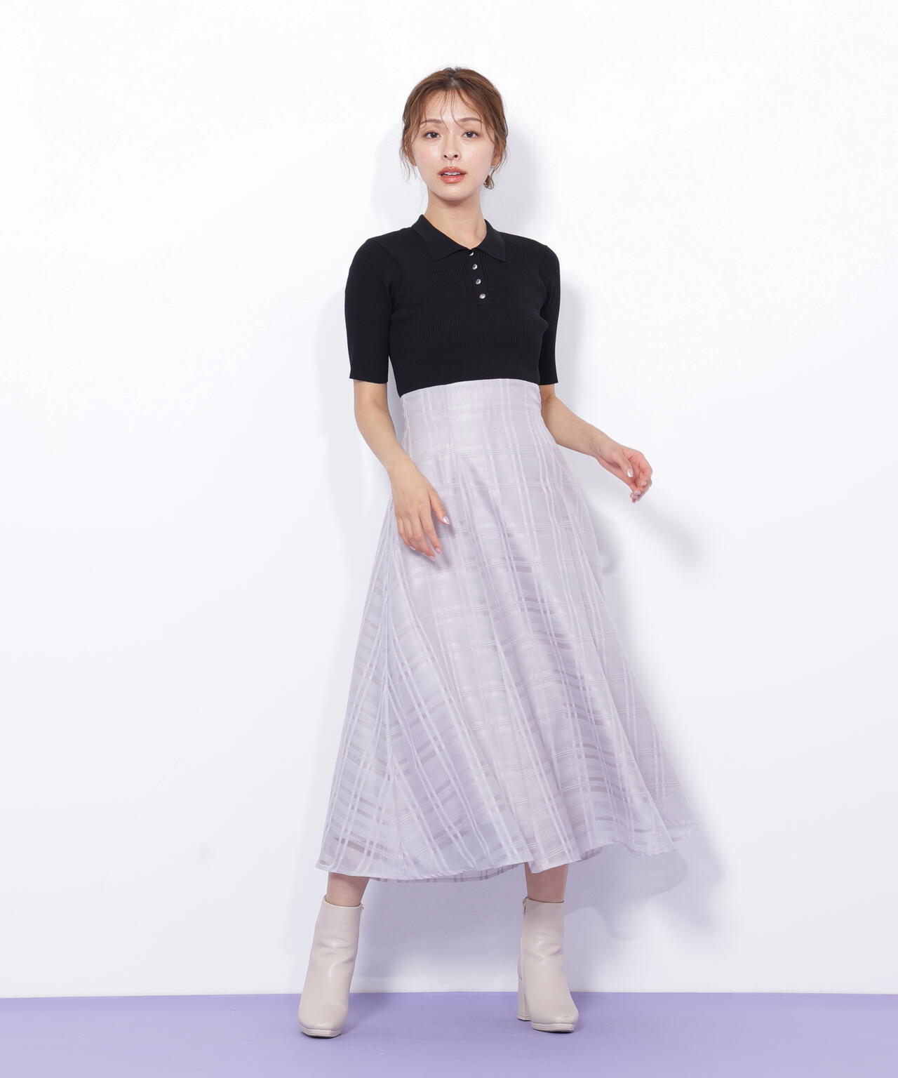 ポロ衿ドッキングワンピース