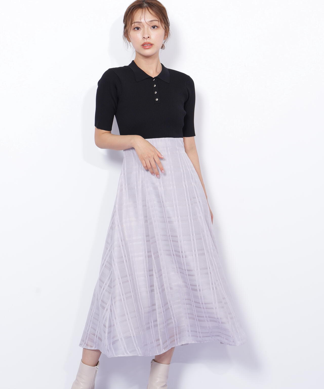 ポロ衿ドッキングワンピース