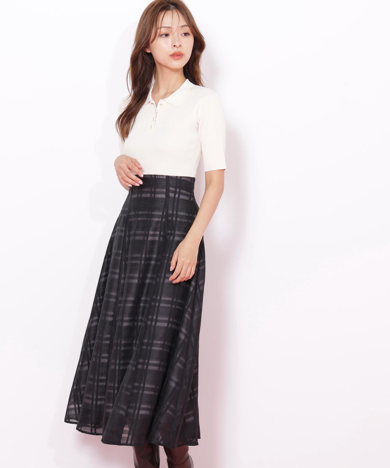 ポロ衿ドッキングワンピース