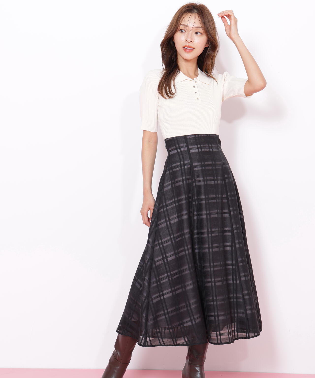 ポロ衿ドッキングワンピース