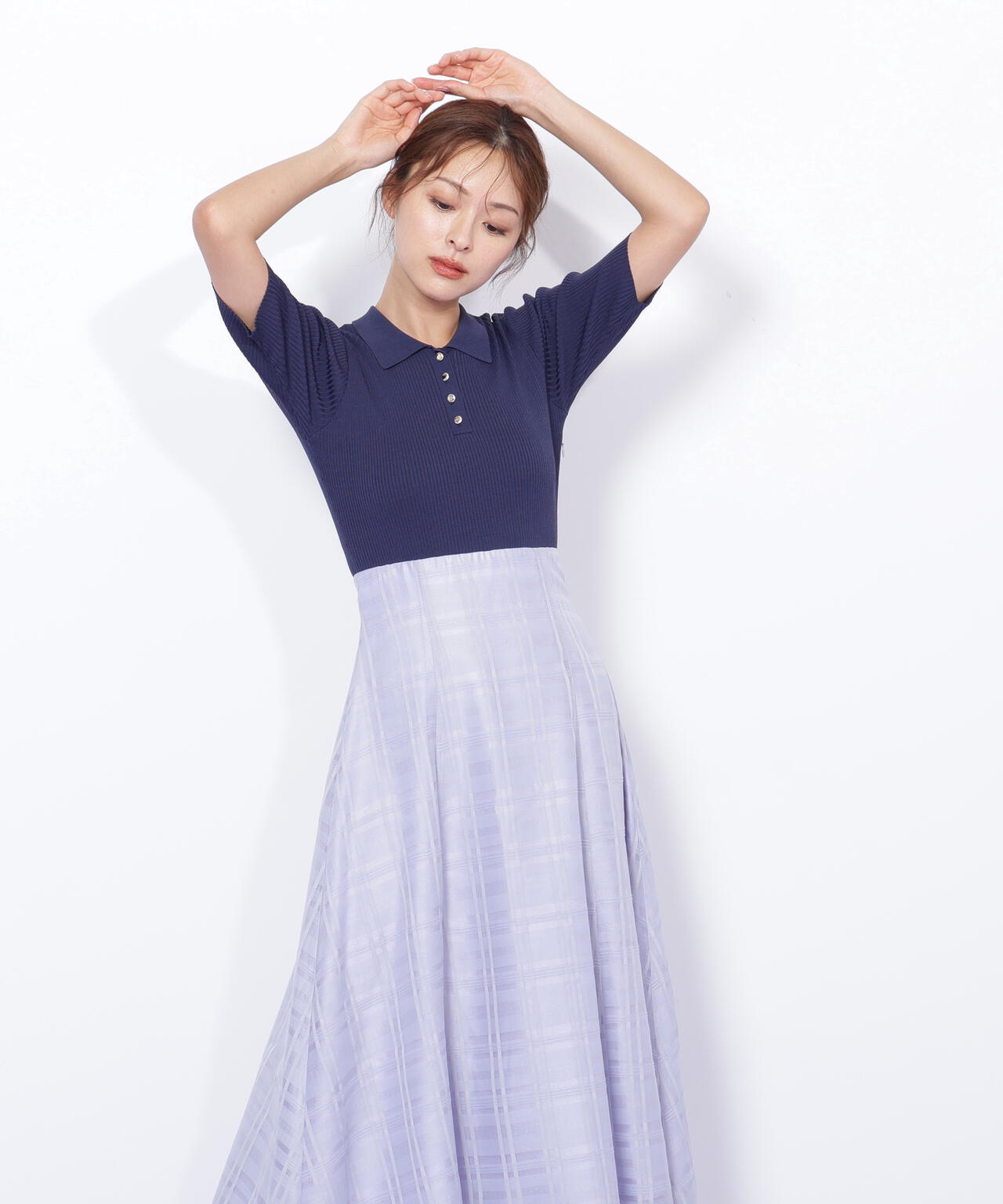 ポロ衿ドッキングワンピース