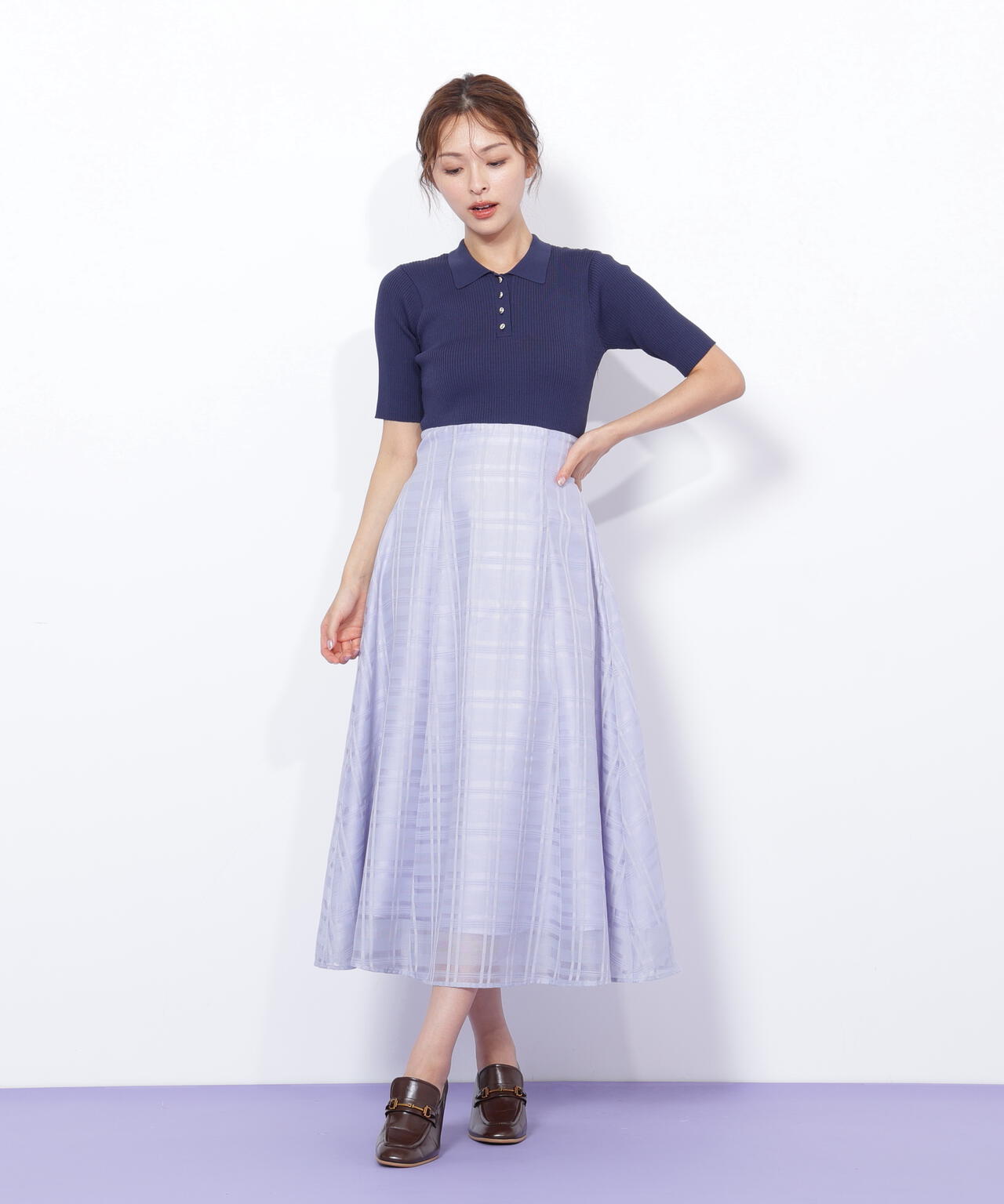 ポロ衿ドッキングワンピース