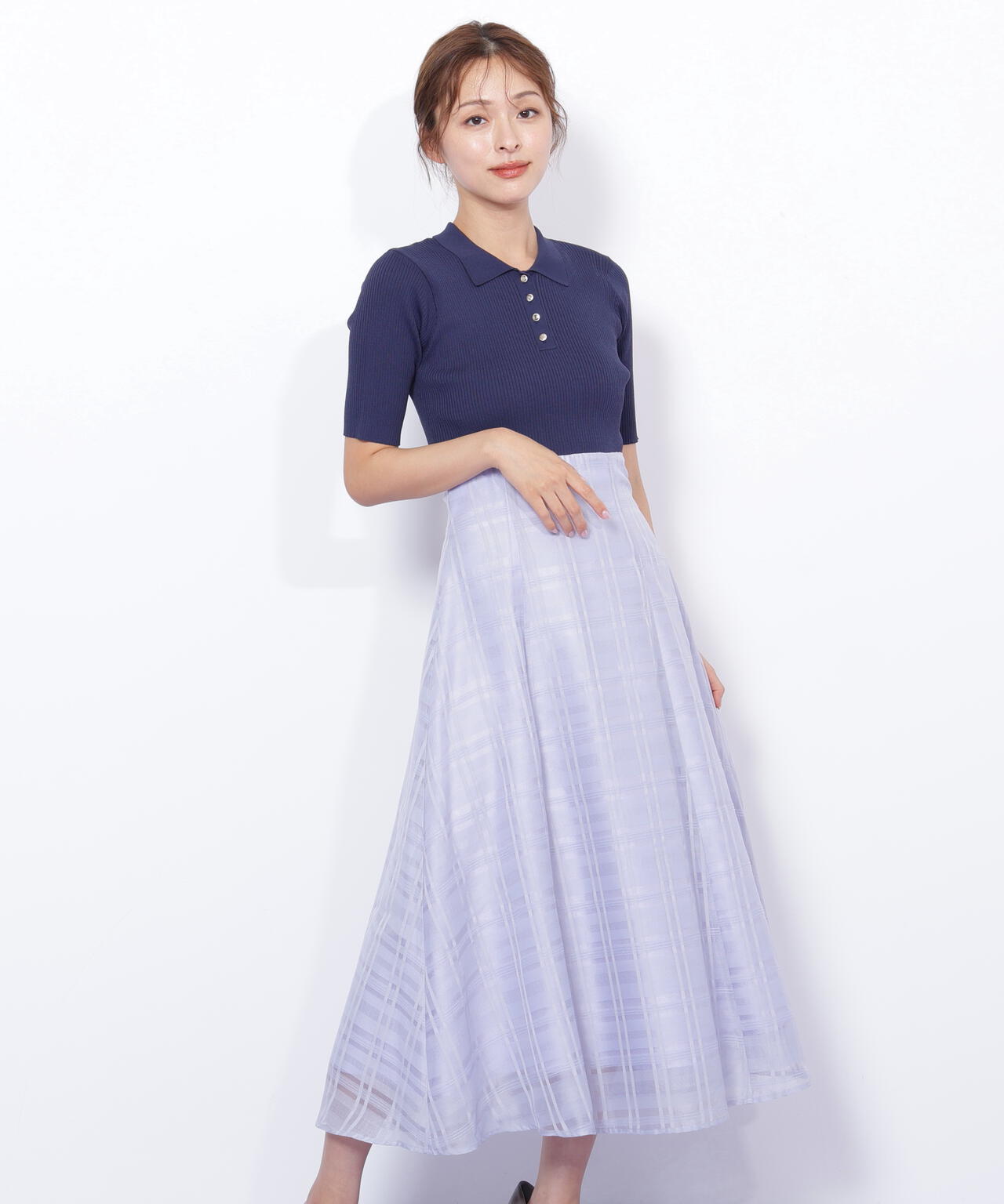 ポロ衿ドッキングワンピース