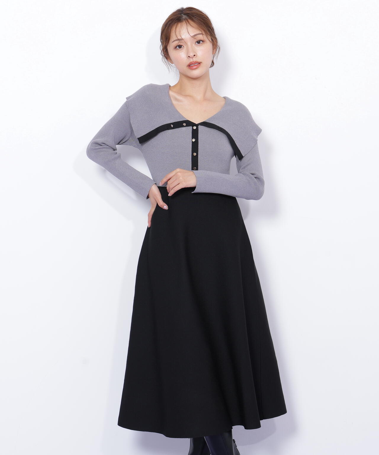 ビッグカラーニットワンピース