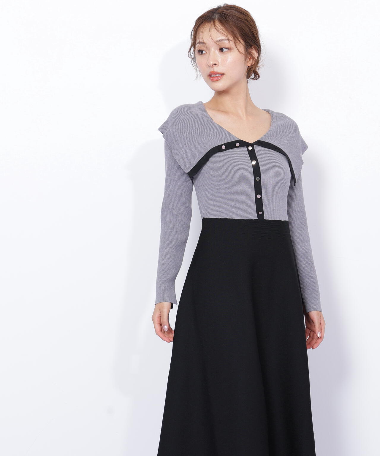 ビッグカラーニットワンピース