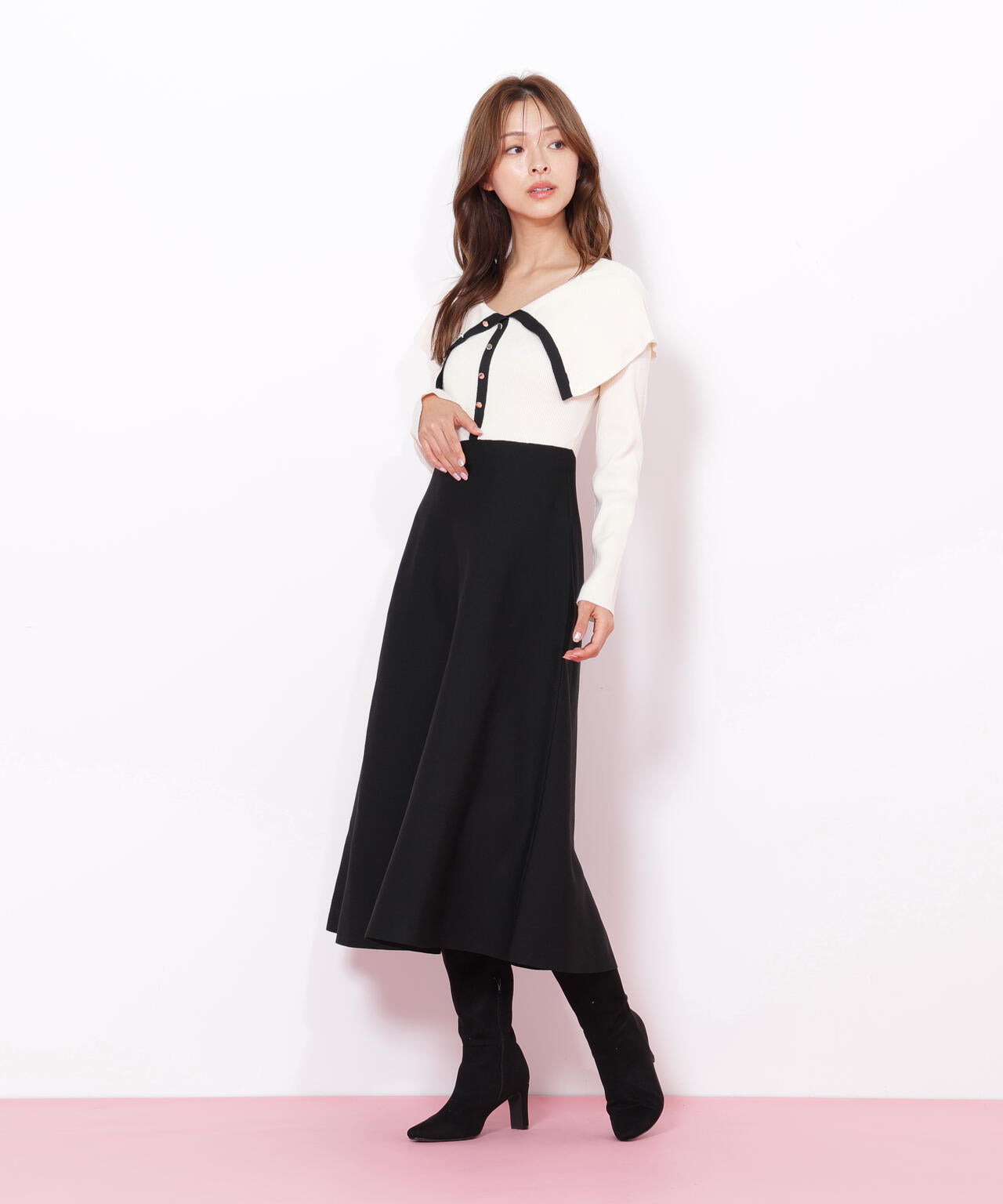 ビッグカラーニットワンピース