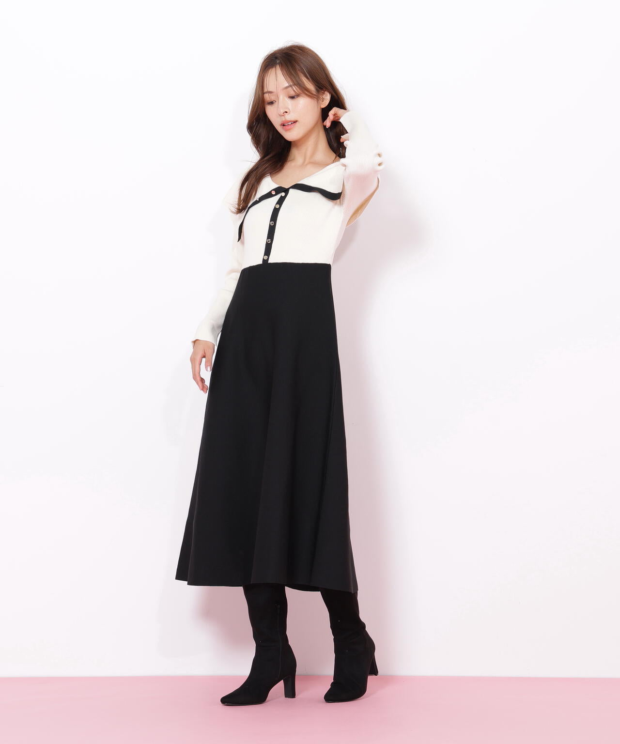 ビッグカラーニットワンピース