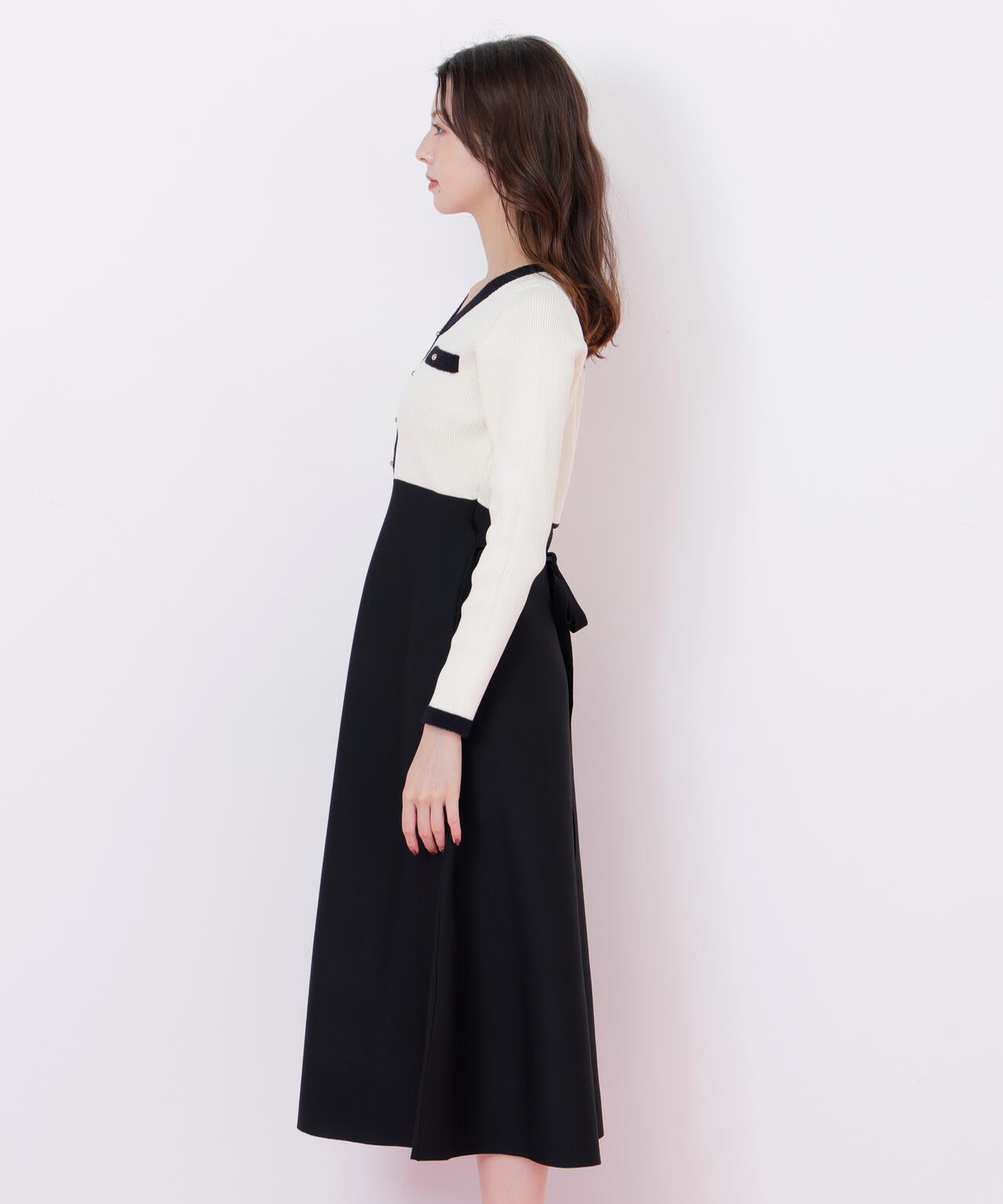 モールヤーントリミングニットワンピース