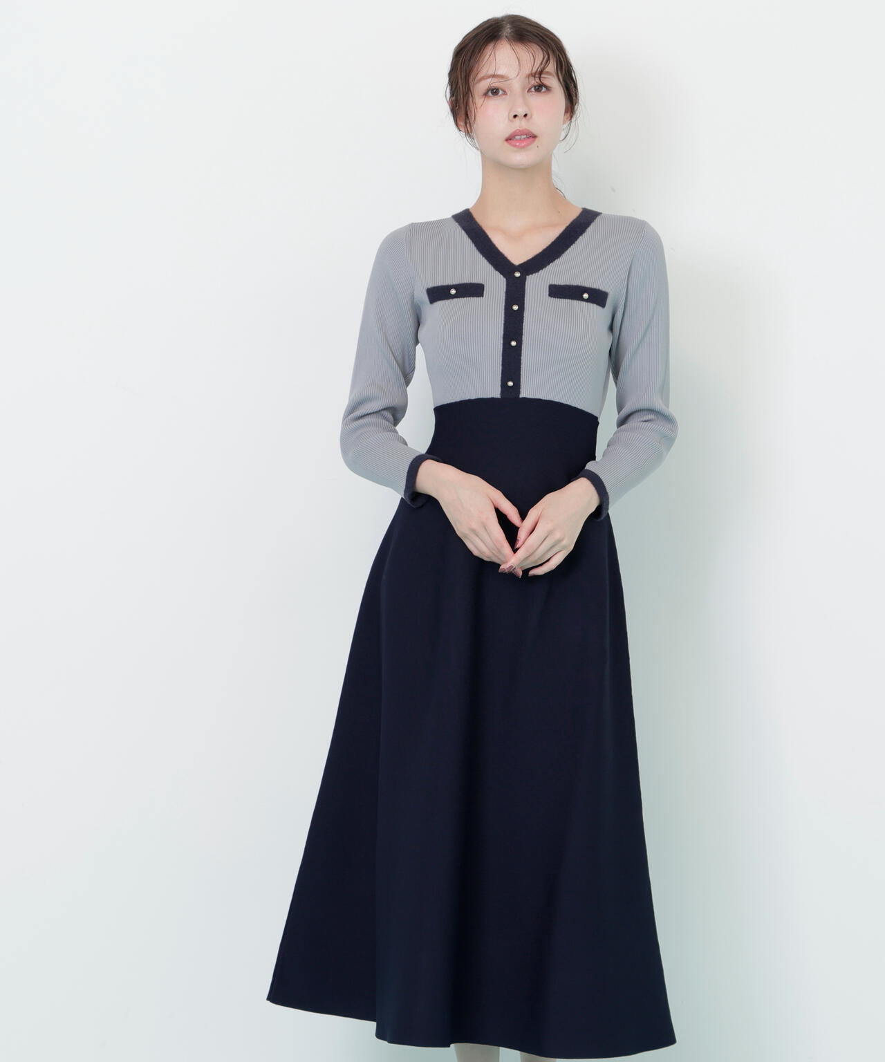 モールヤーントリミングニットワンピース