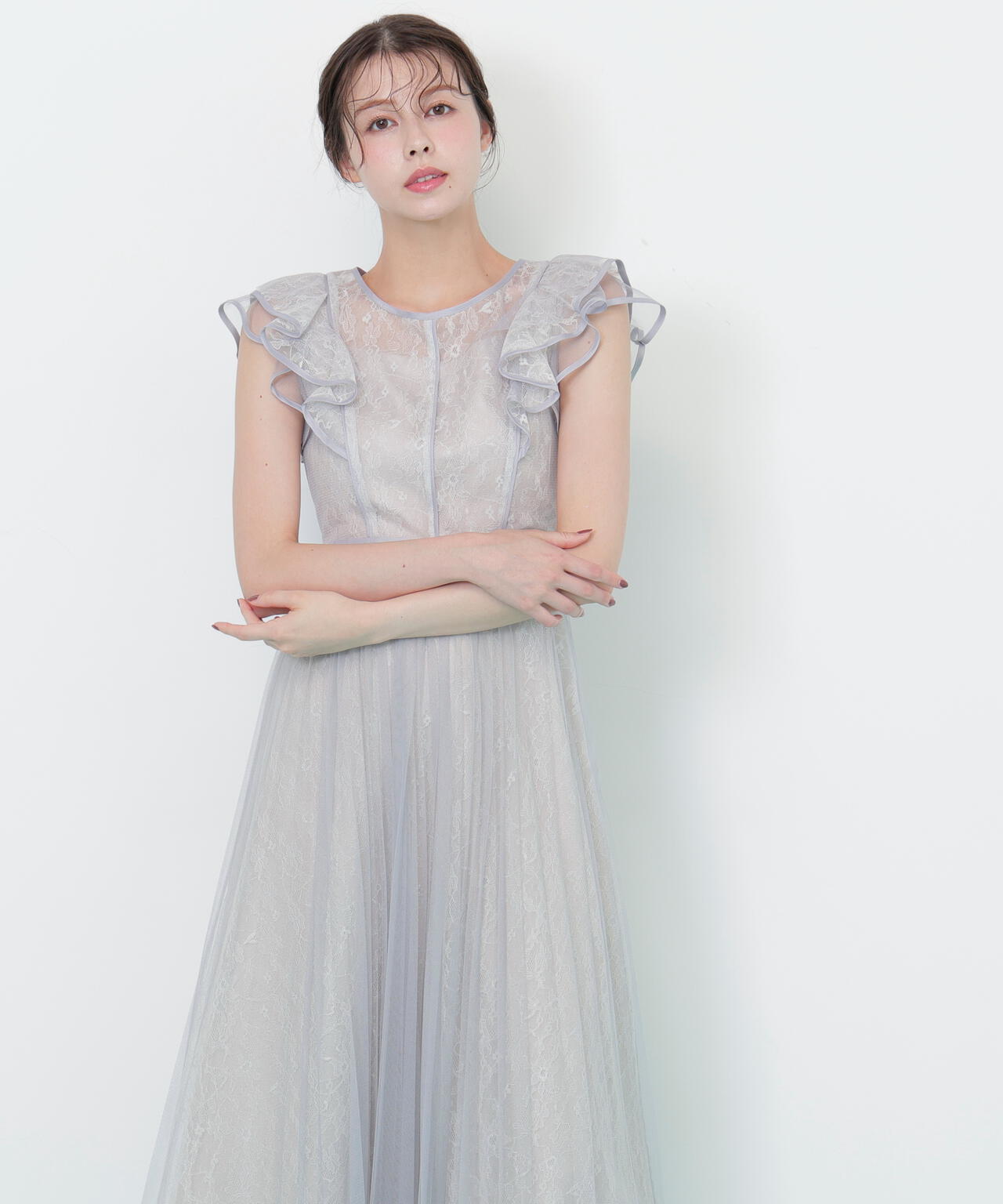 配色パイピングレースワンピース