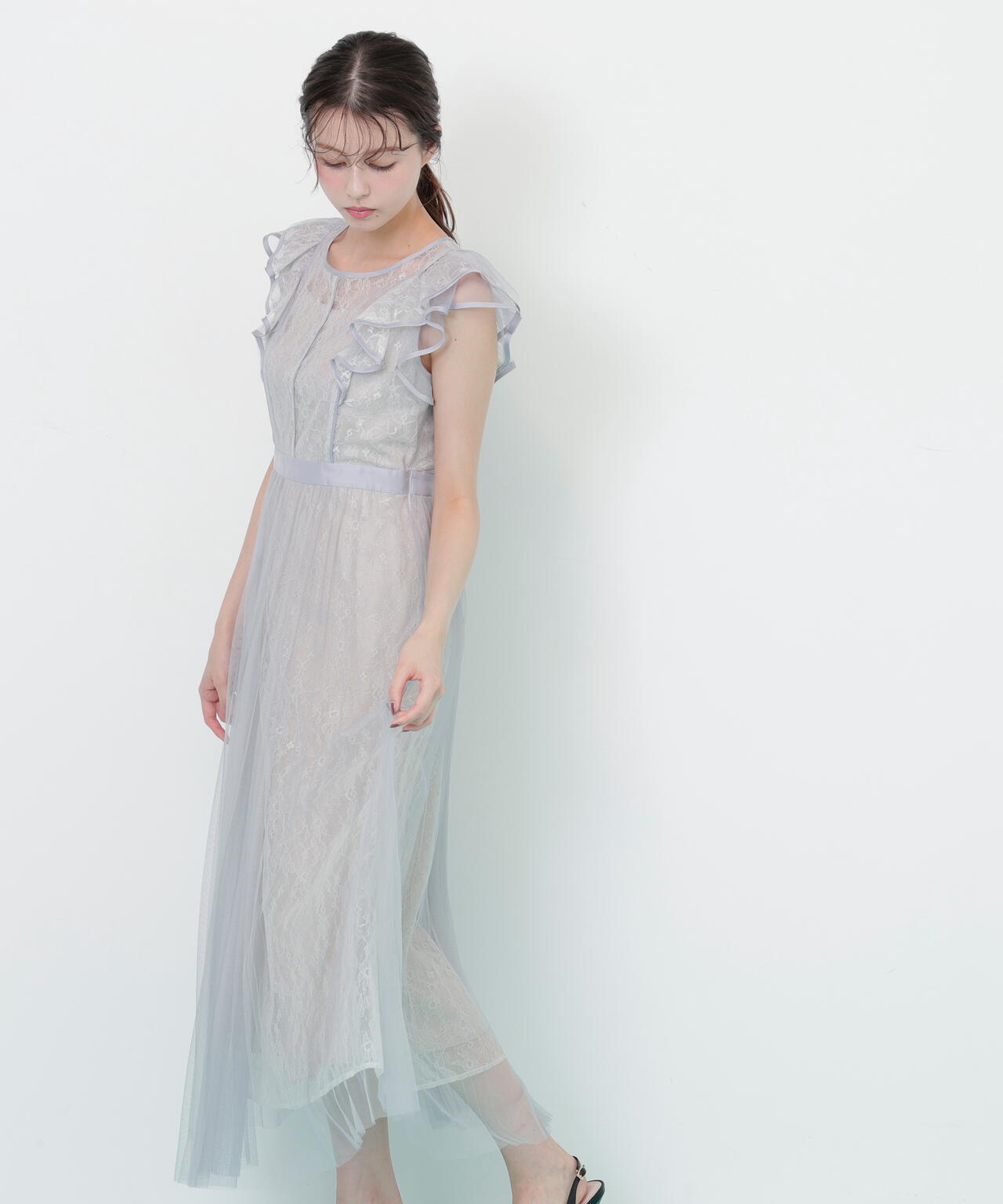 配色パイピングレースワンピース