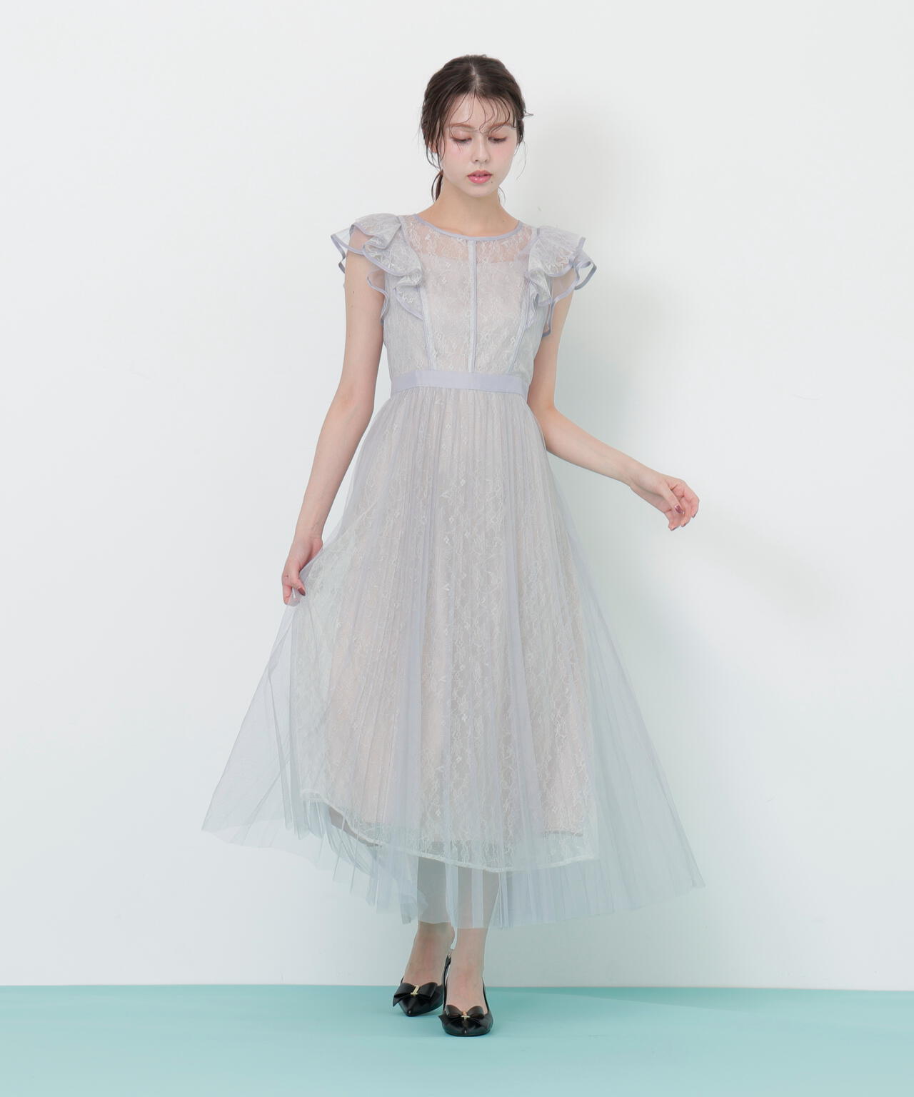 配色パイピングレースワンピース