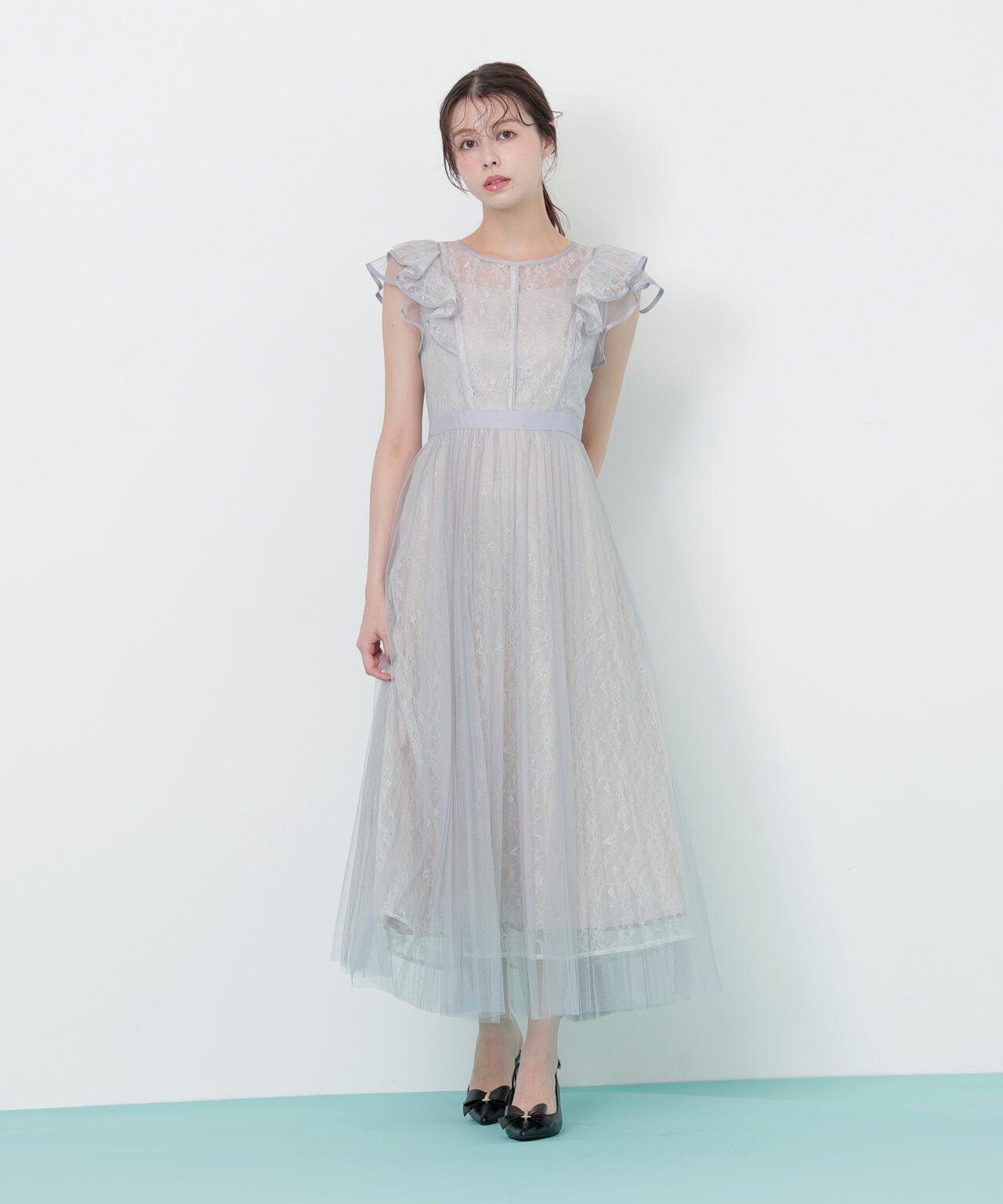 配色パイピングレースワンピース