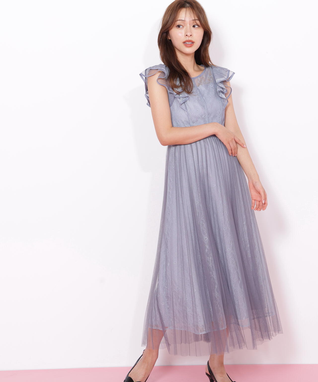 配色パイピングレースワンピース